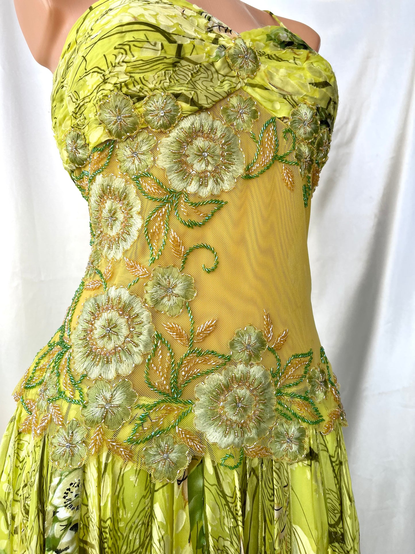Spectacular Green Beaded Floral Dress