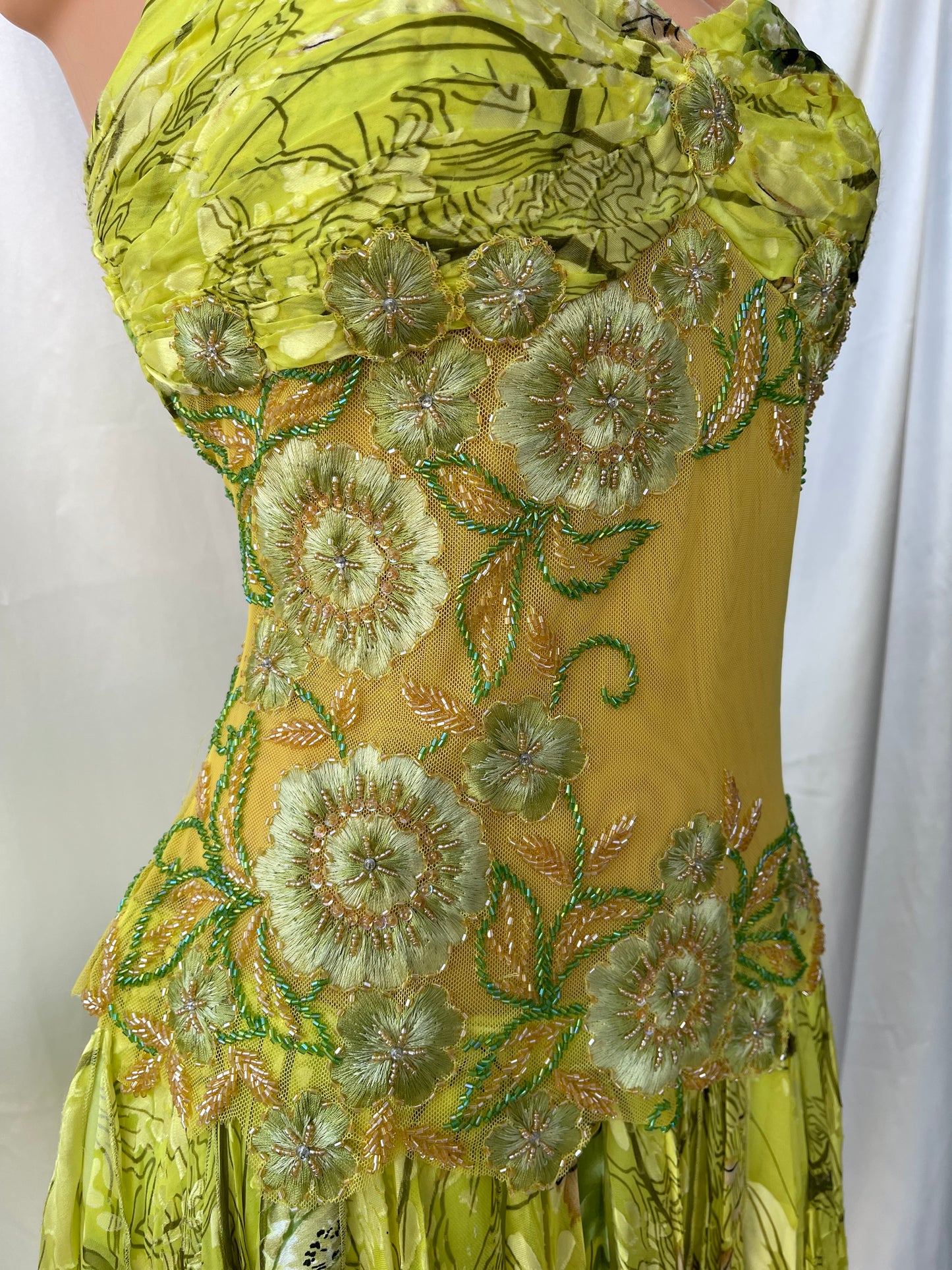 Spectacular Green Beaded Floral Dress