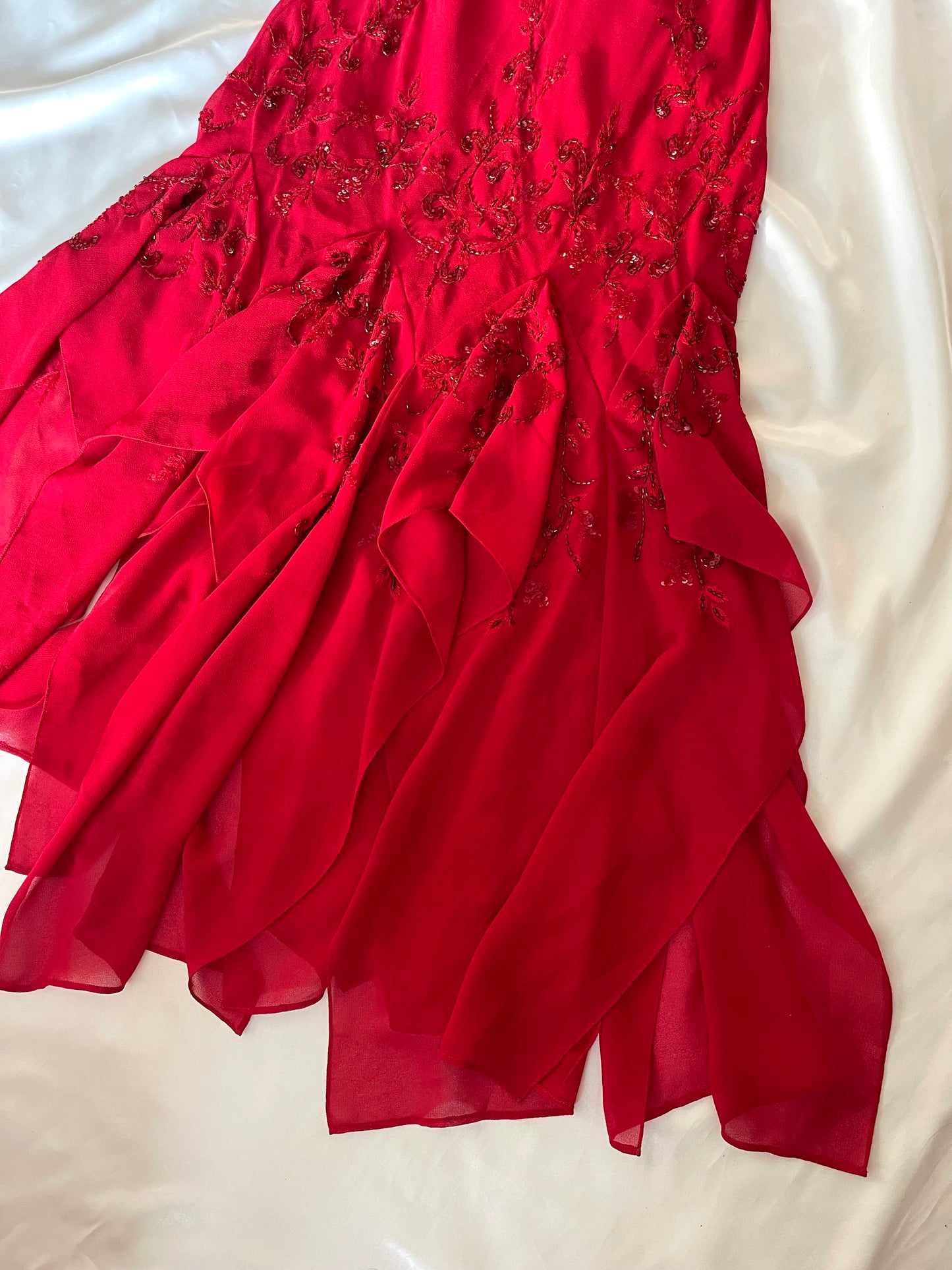 Vintage Long Red Beaded Dress