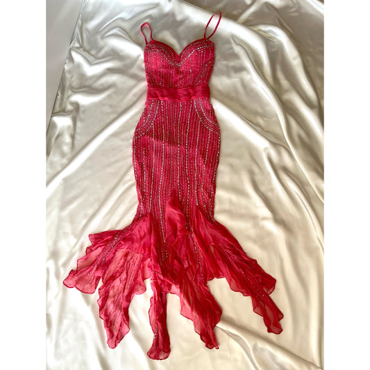 Vintage Silk Pink Mermaid Beaded Dress