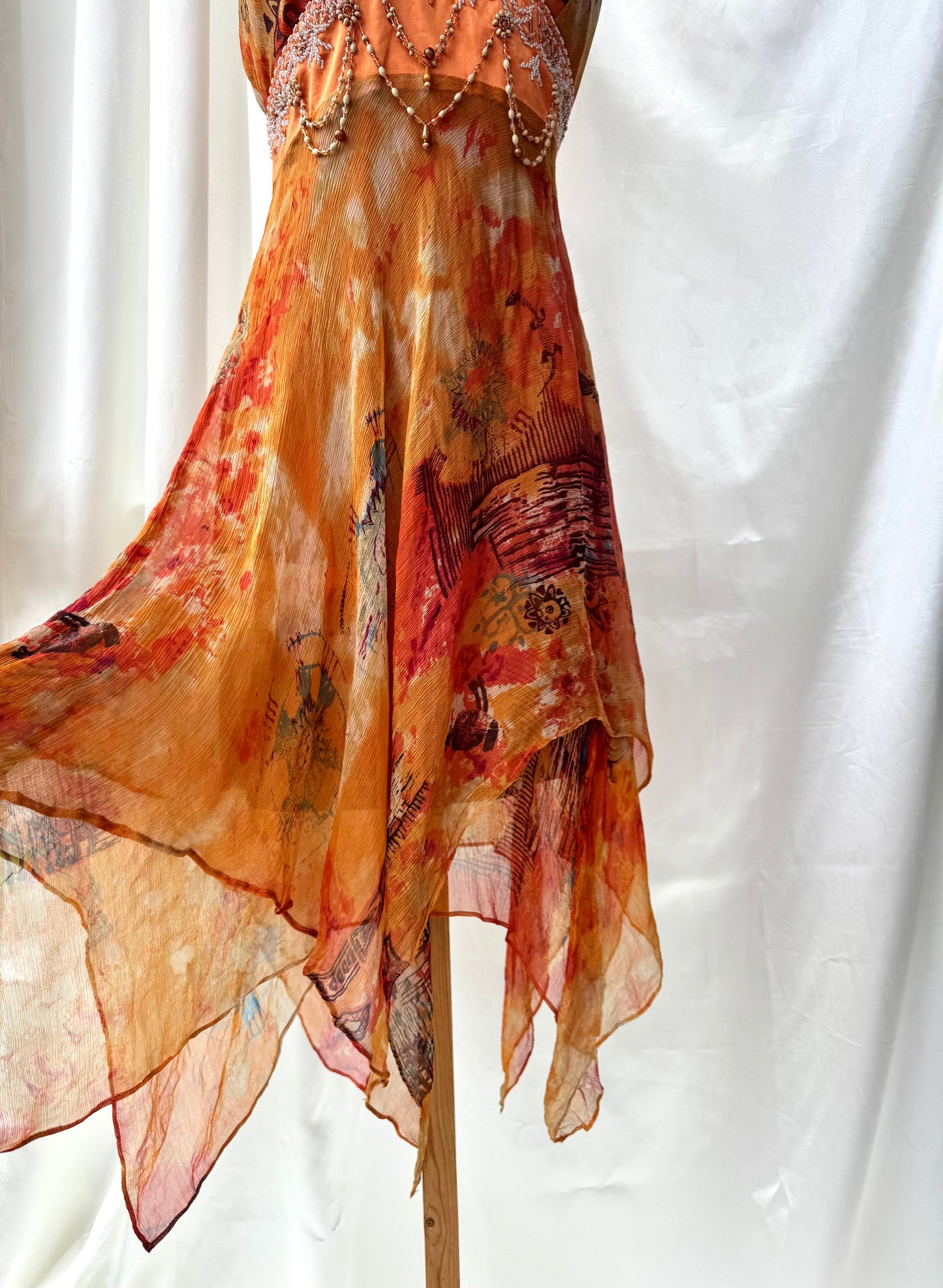 Orange Silk Beaded Vintage Dress