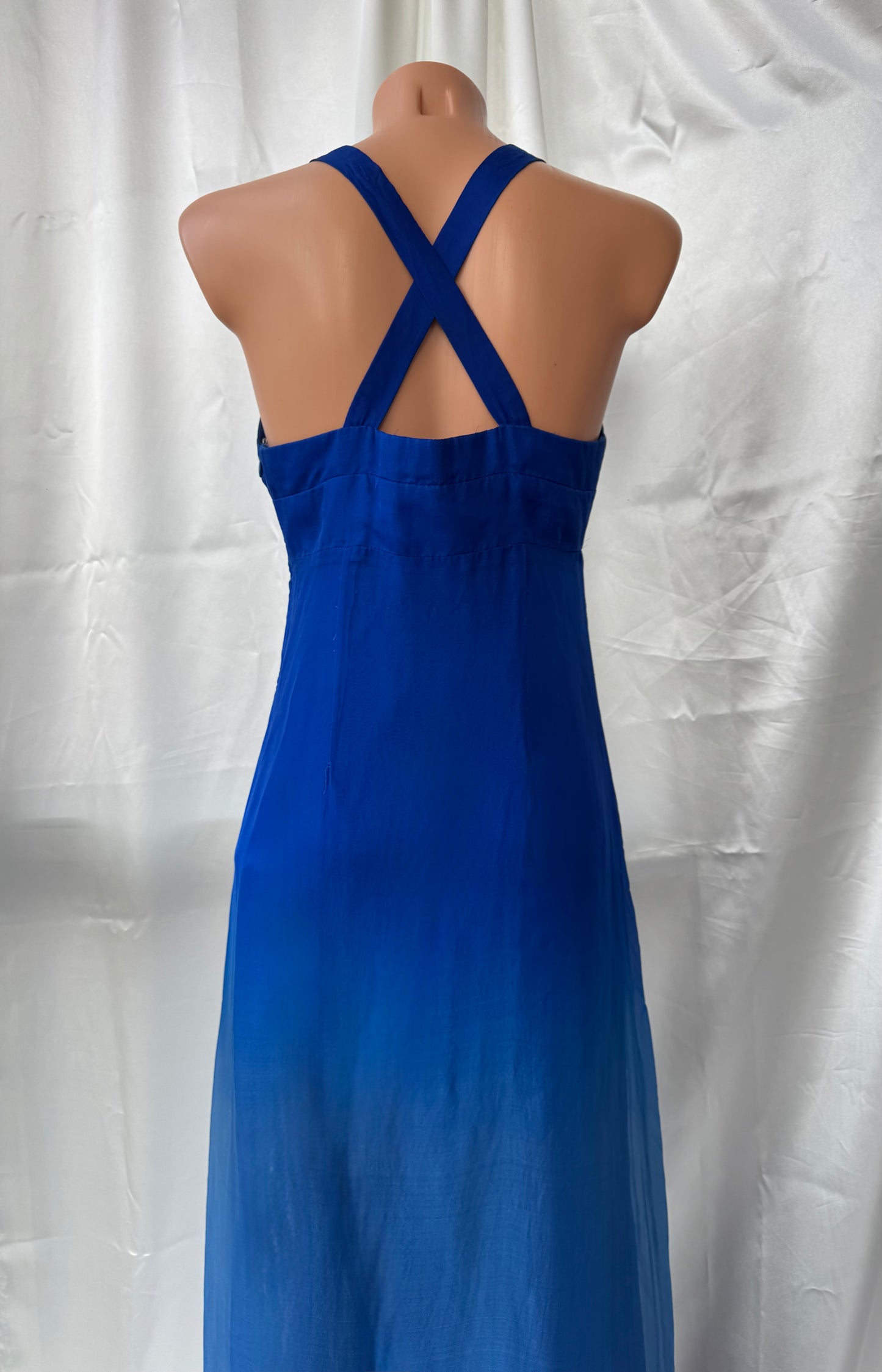 Blue Lagoon Silk Vintage Long Ombre Summer Dress