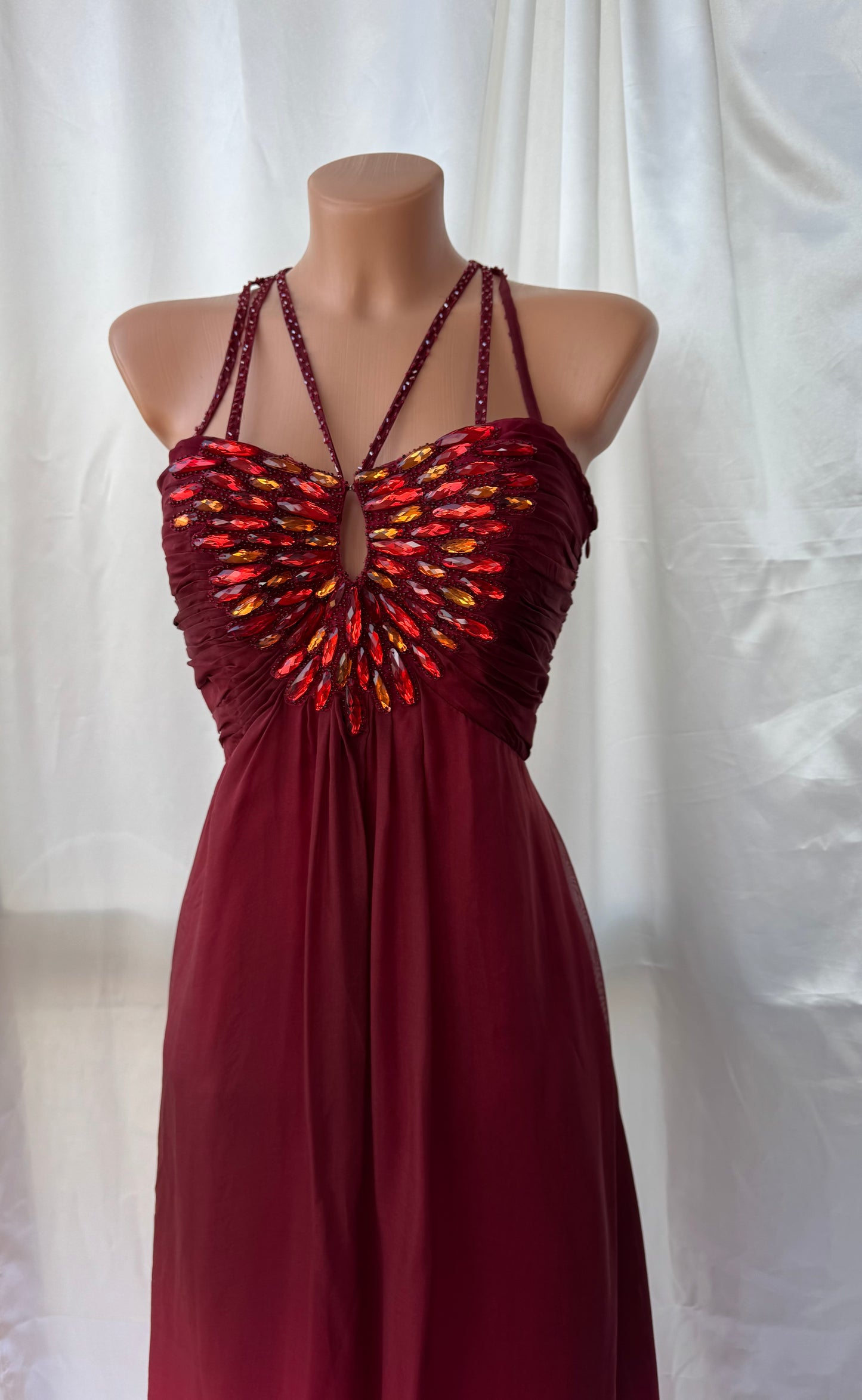 Vintage Long Red Beaded Silk Dress