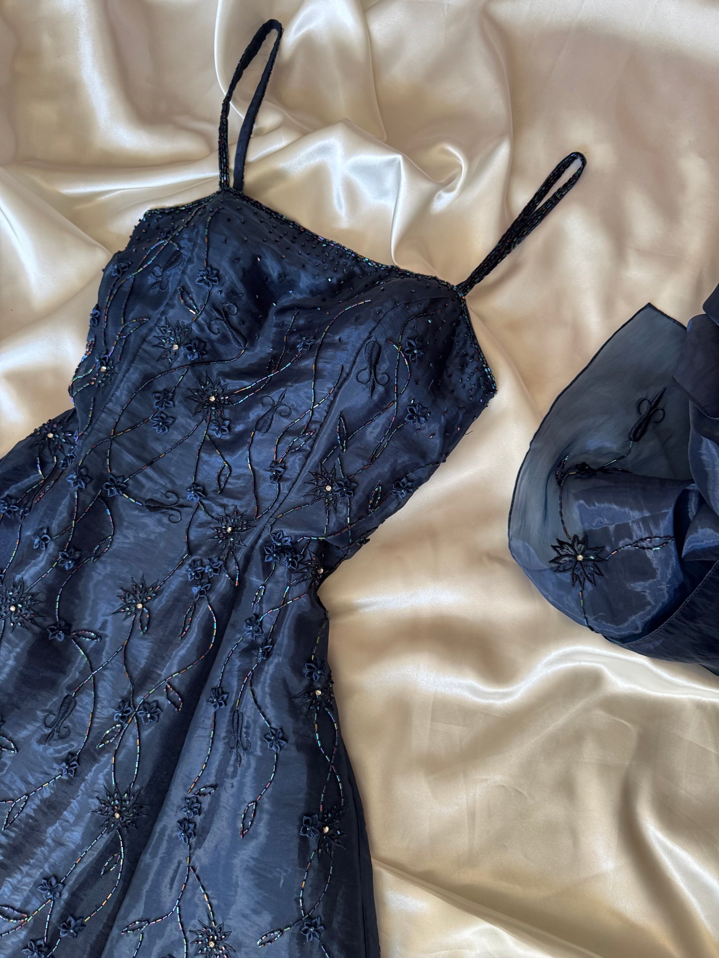 Gorgeous Blue Tulle Beaded Gothic Vintage Gown