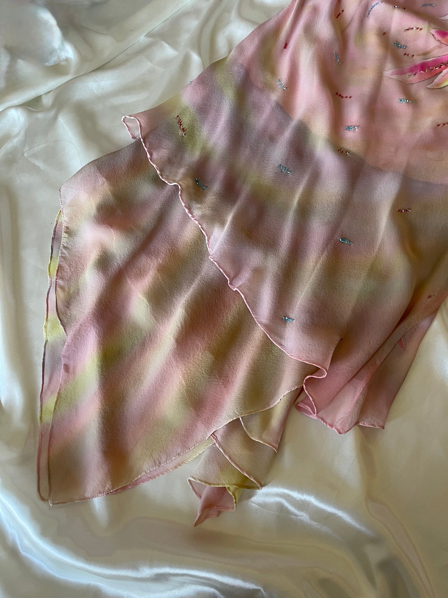 Spectacular Pink & Yellow Beaded Silk Dress