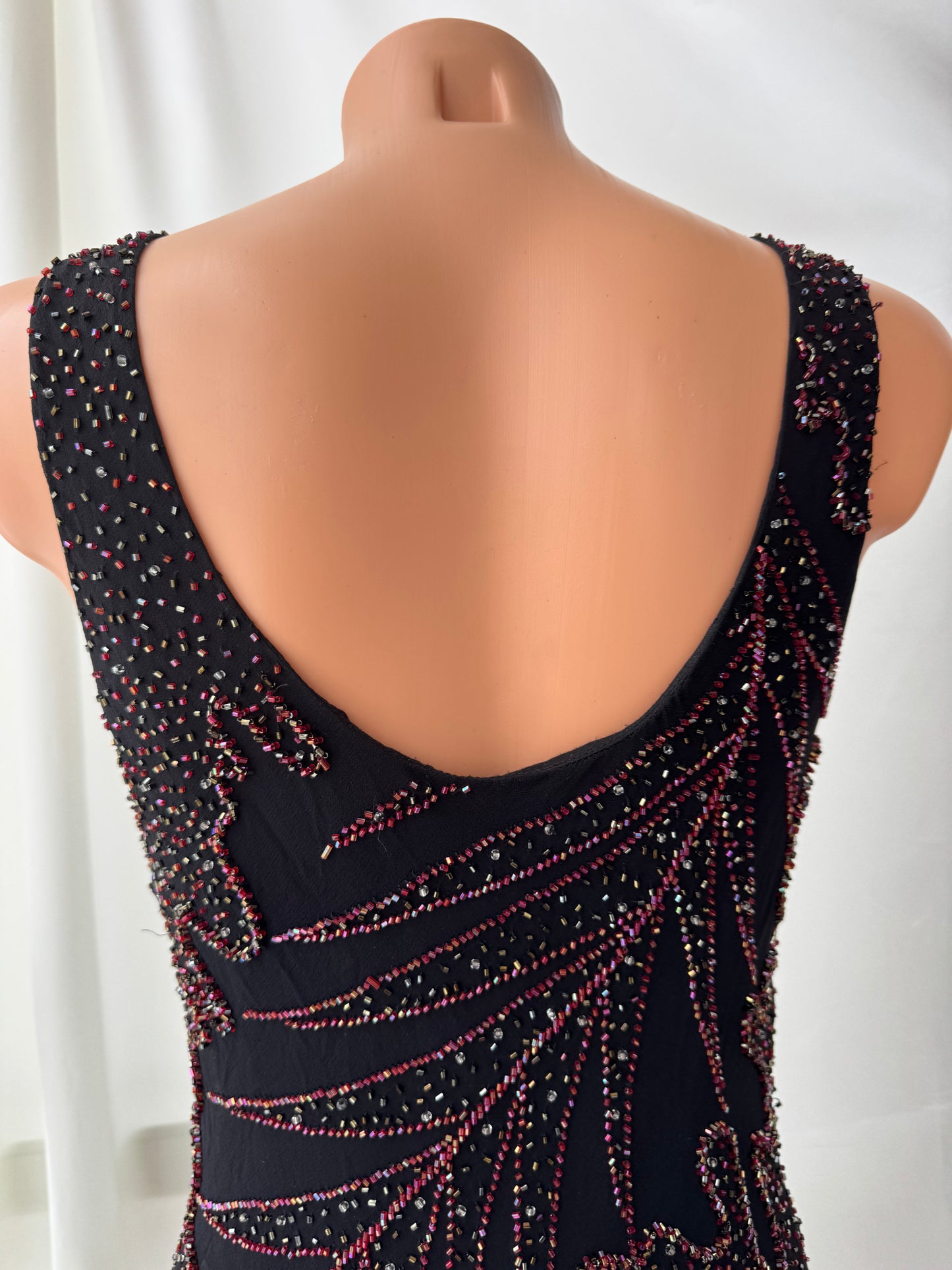Long Black & Red Silk Beaded Vintage Dress