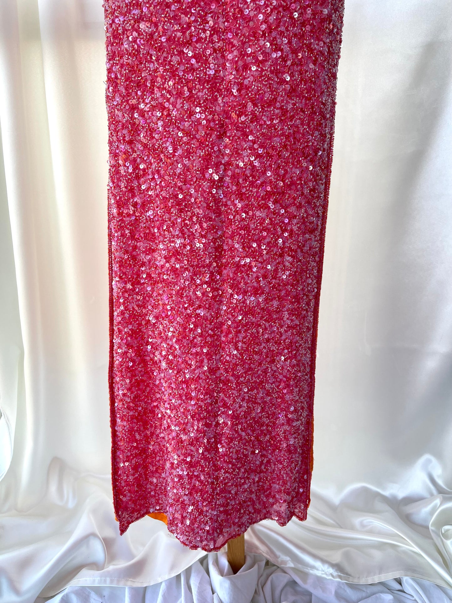 Vintage Long Pink Halter Neck Beaded Dress