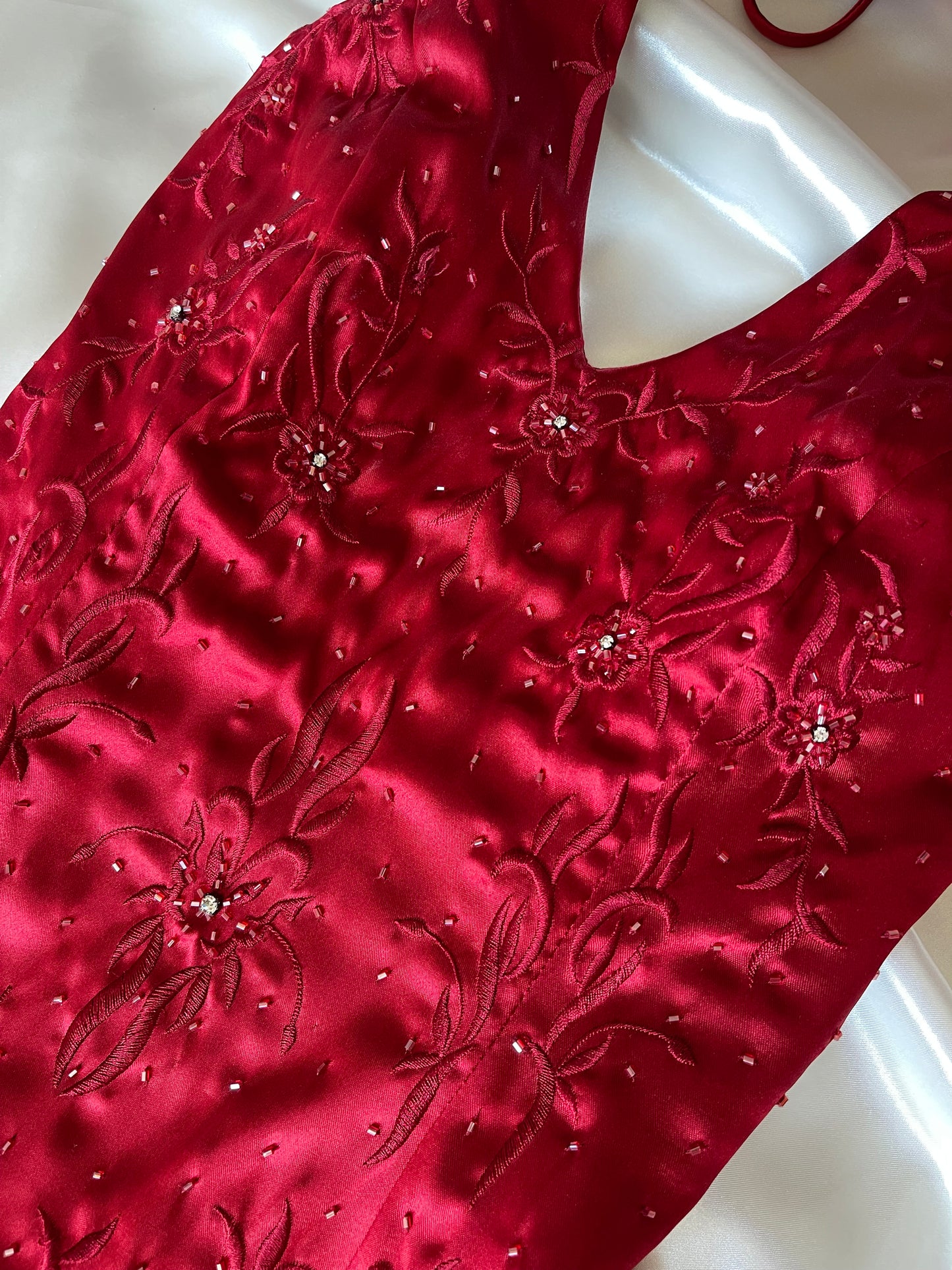 Vintage Long Red Halter Neck Satin Dress