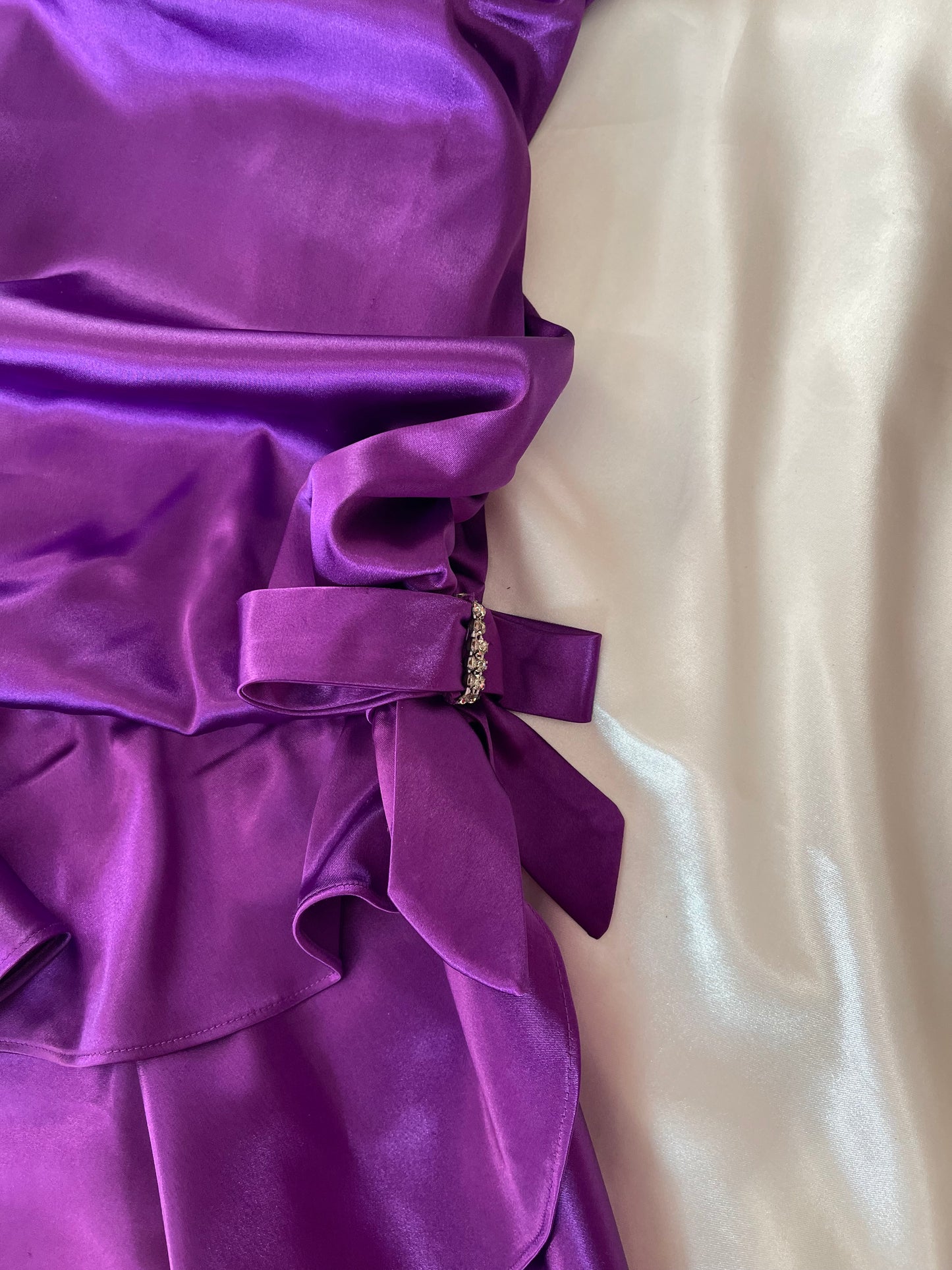 Beautiful Purple Satin Side Rutched Vintage Dress