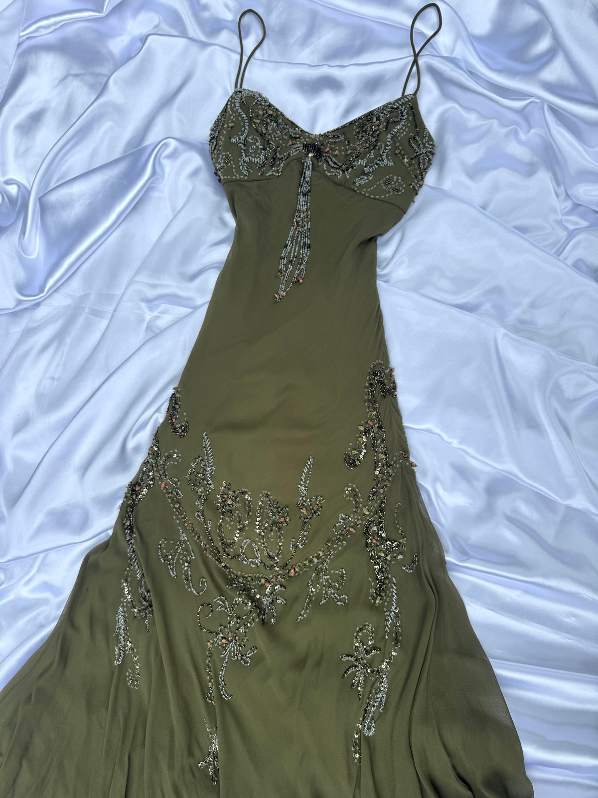 Spectacular Green Beaded Long dress