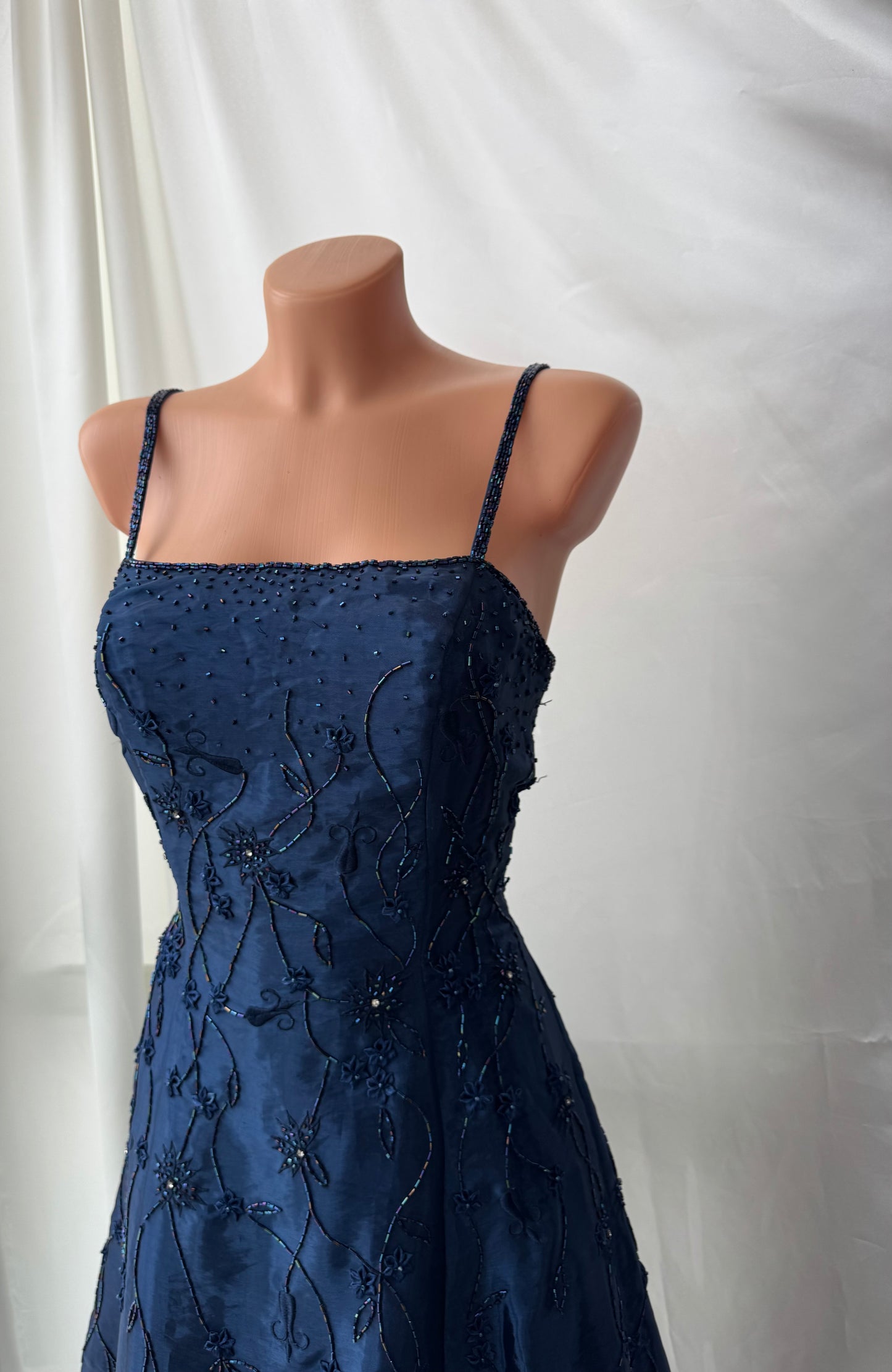 Gorgeous Blue Tulle Beaded Gothic Vintage Gown