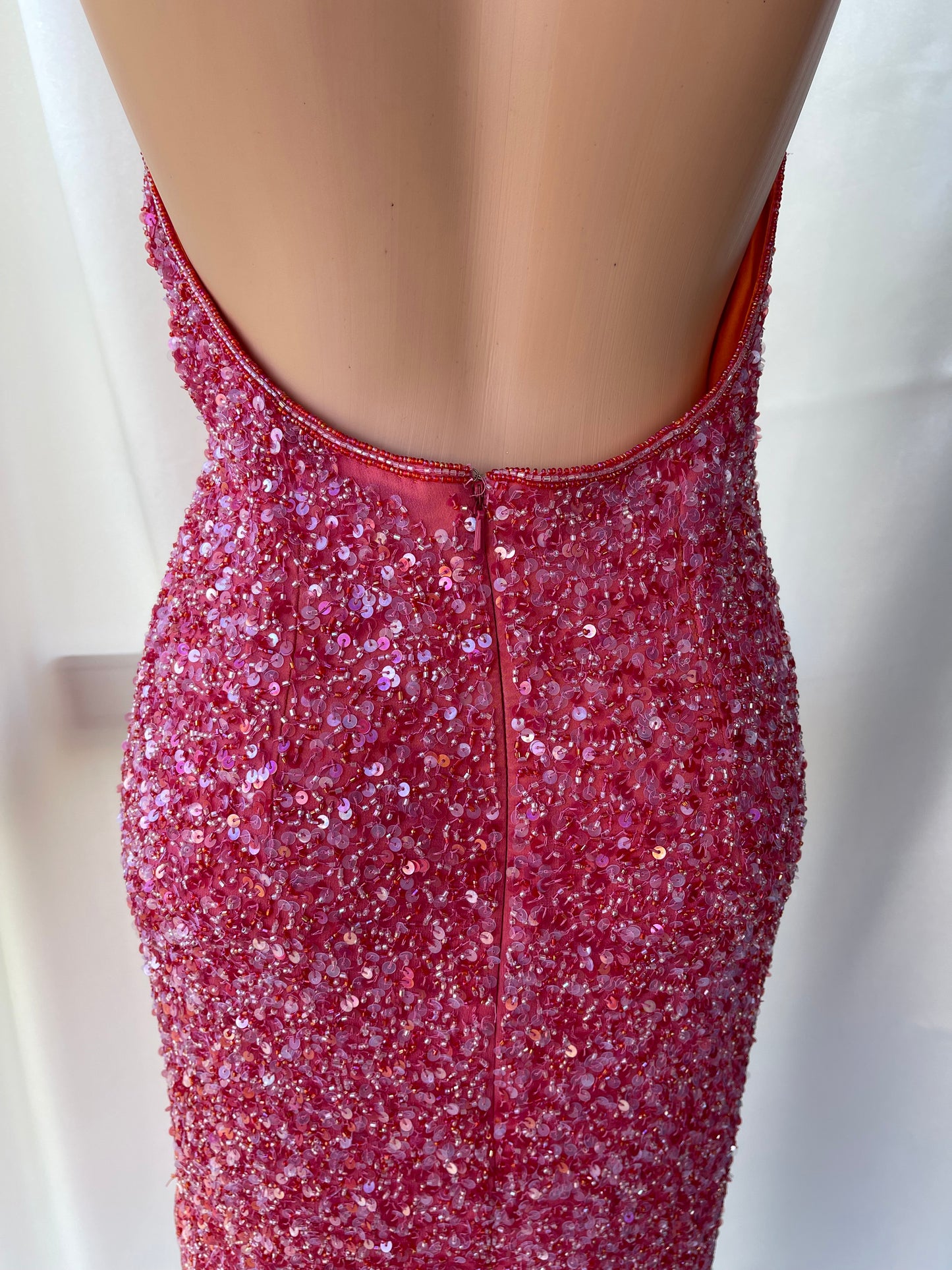 Vintage Long Pink Halter Neck Beaded Dress