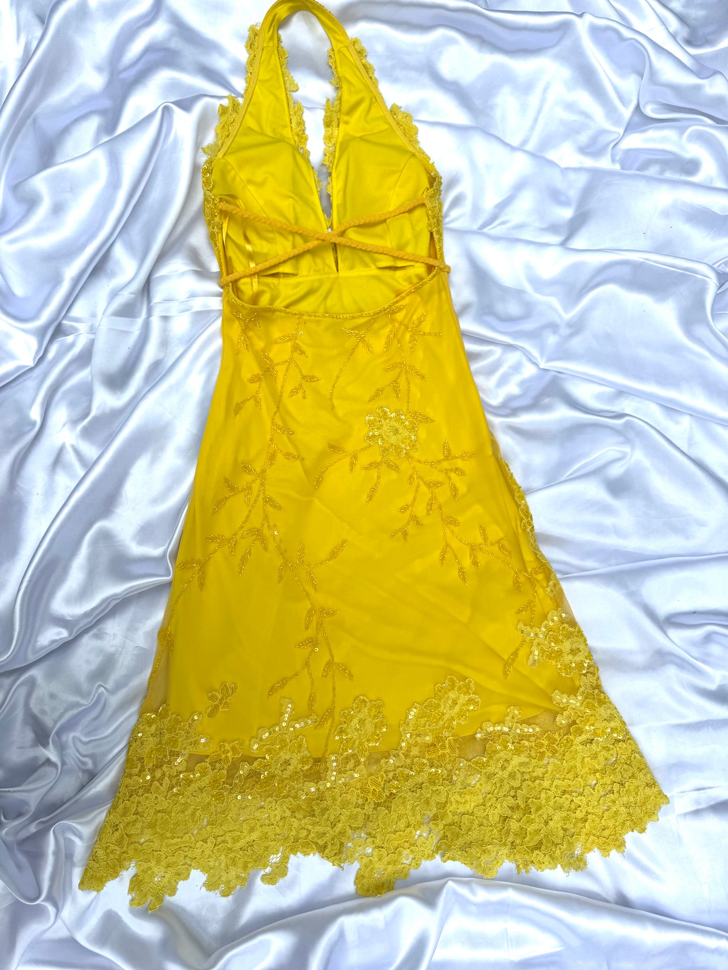 Yellow Beaded Lace Vintage Aftershock Summer Dress