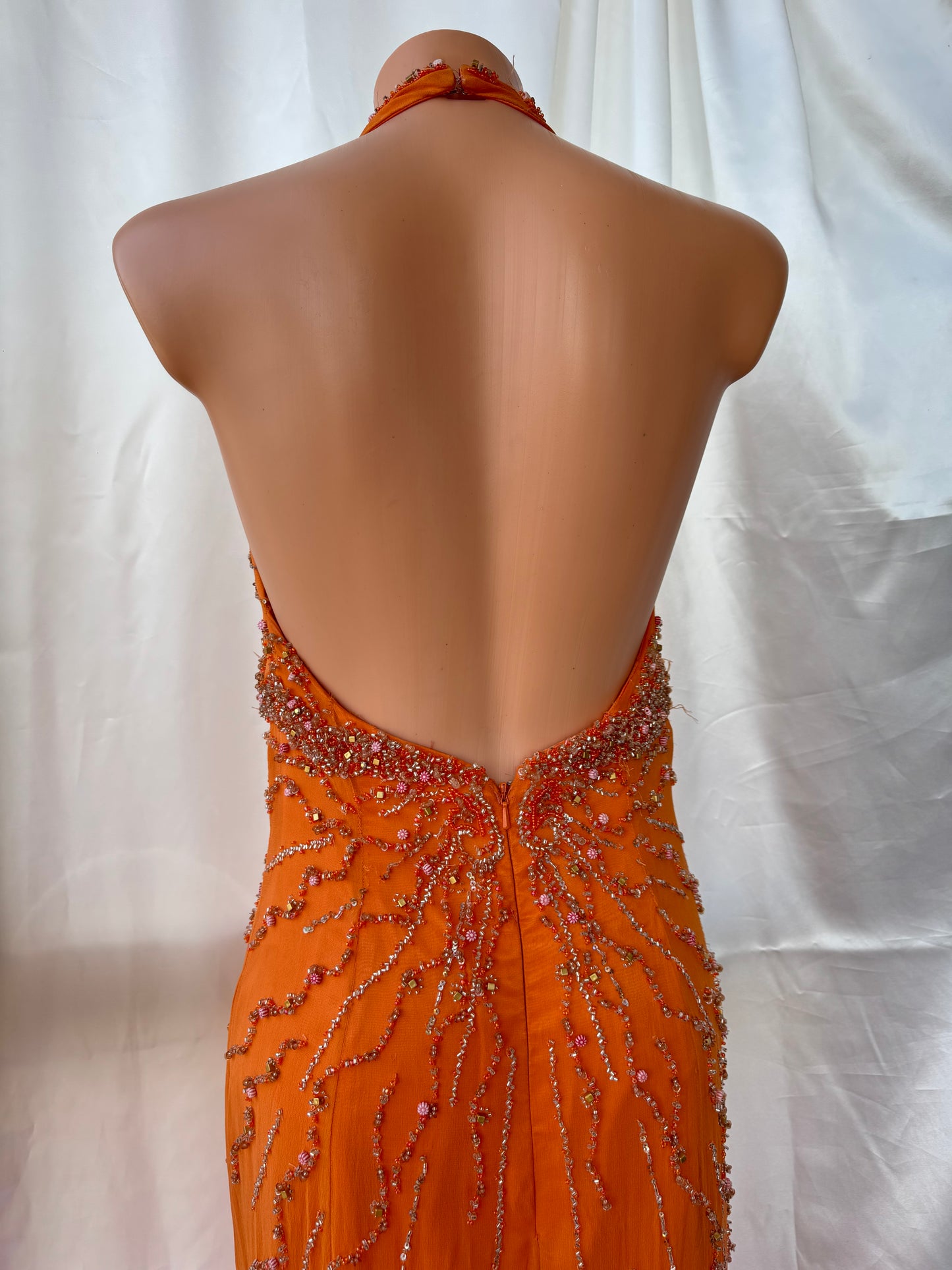 Stunning Beaded Vintage Orange Ombre Silk Dress