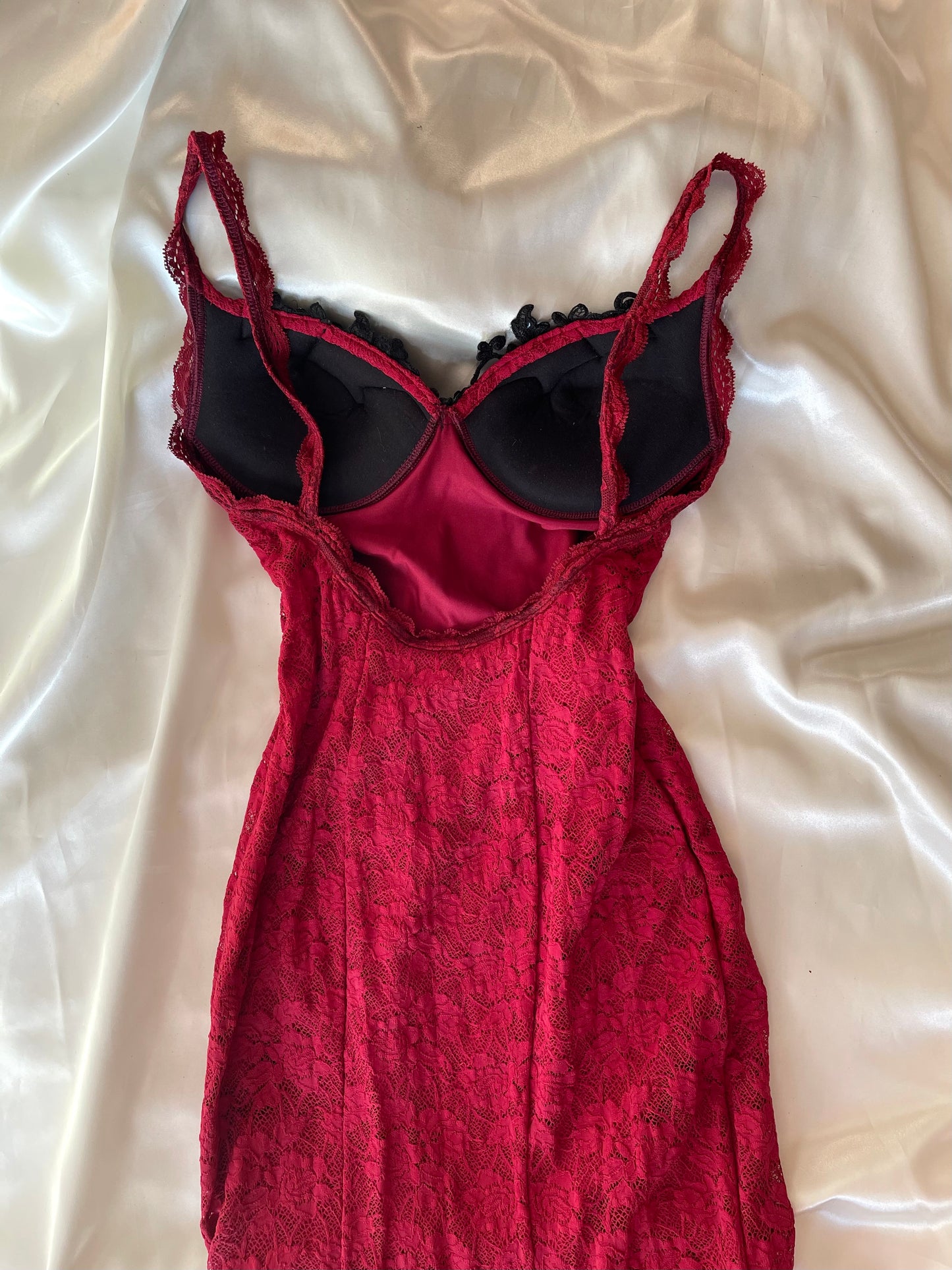 Red Vintage Gown with Black Lace Detailing