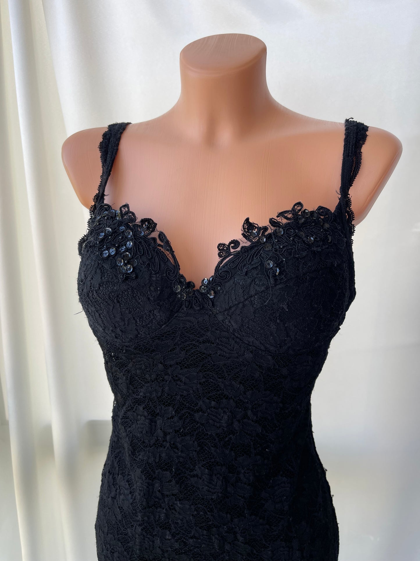 Black Vintage Gown with Lace Detailing