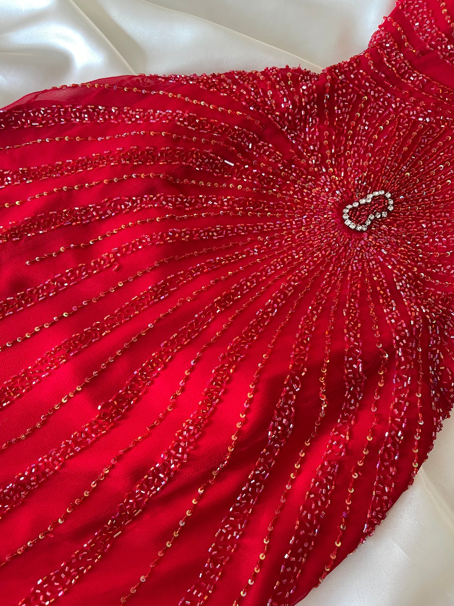 Red Beaded Cut Out Vintage Dress