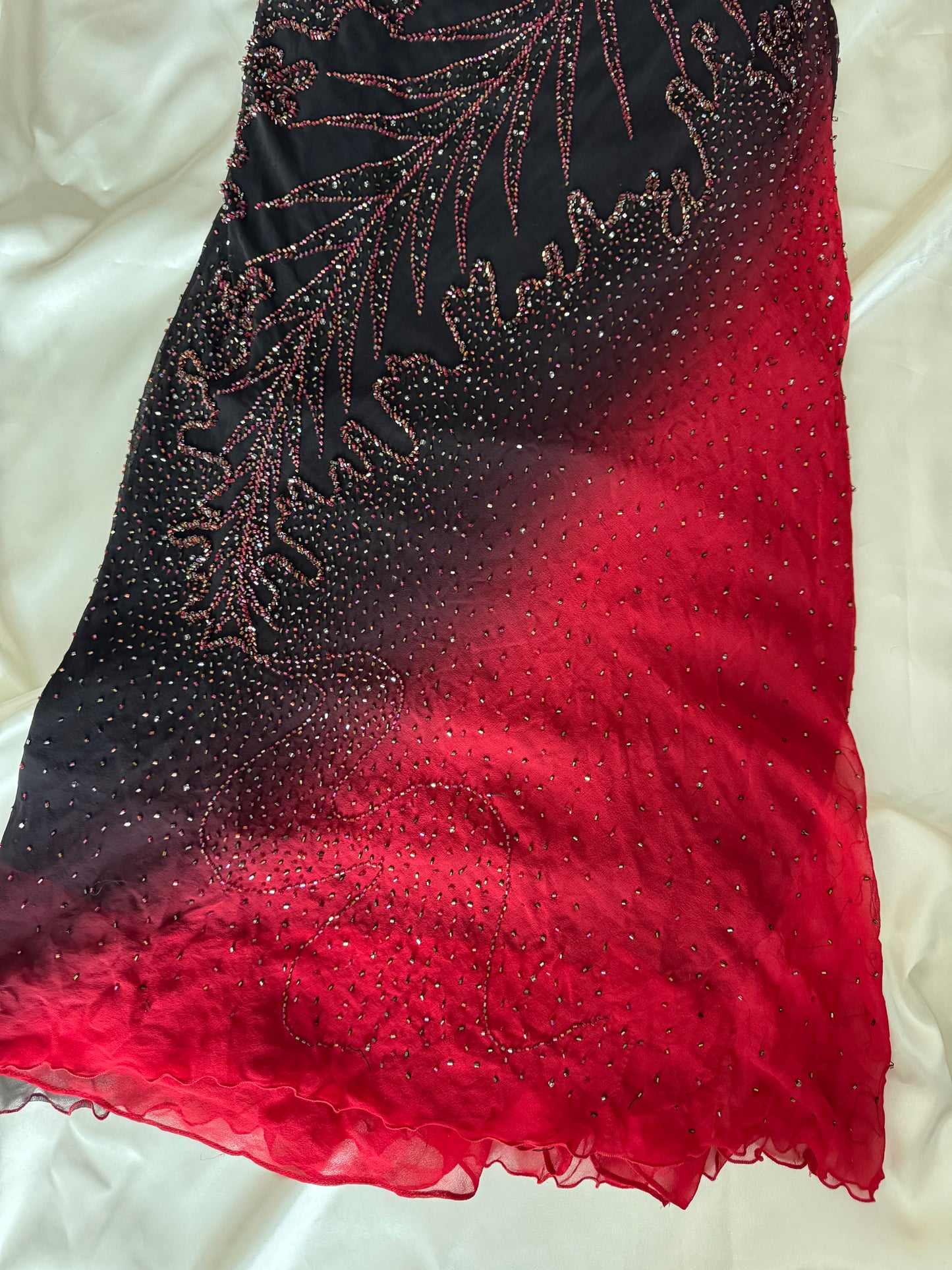 Long Black & Red Silk Beaded Vintage Dress