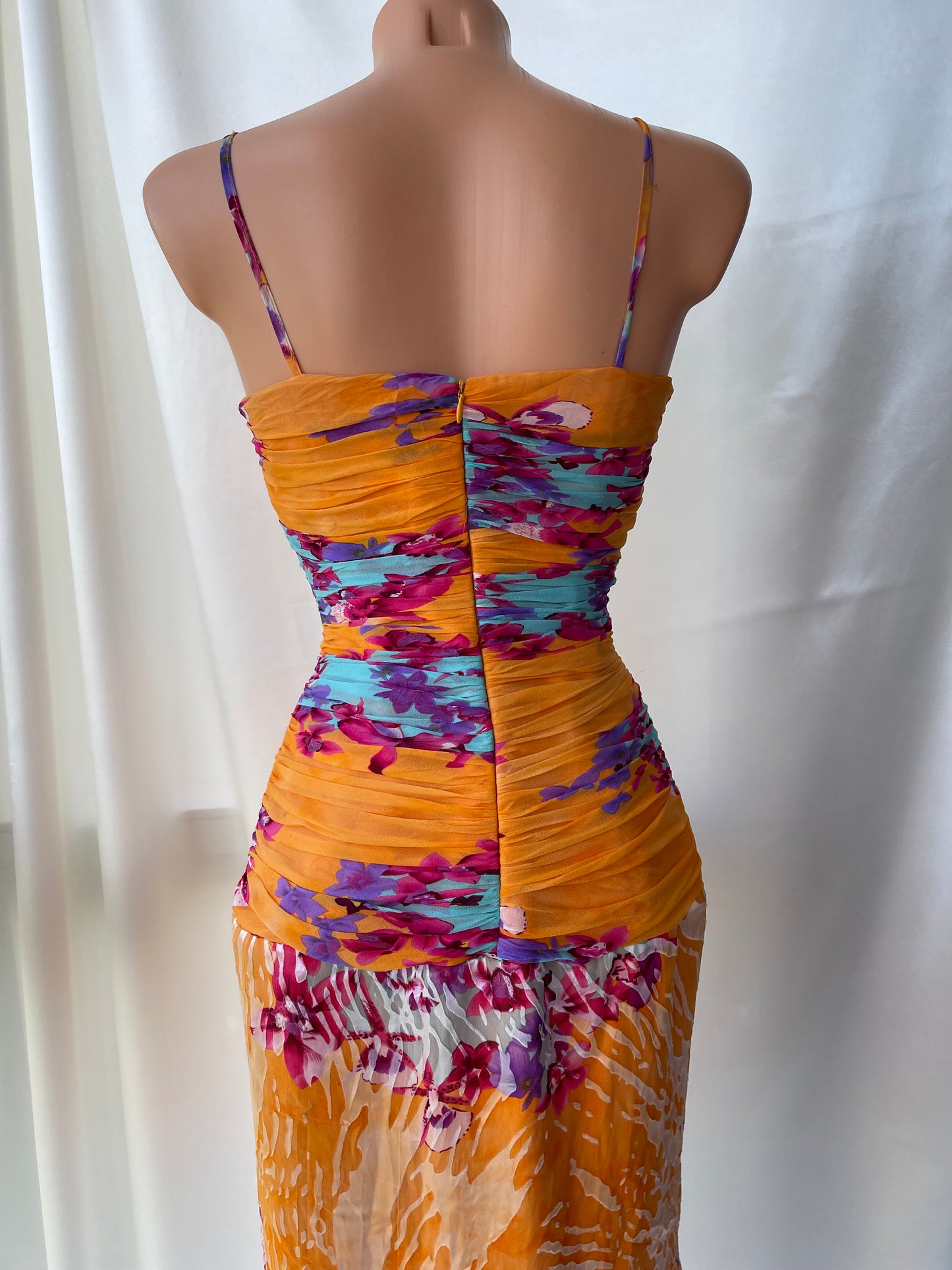 Beautiful Floral Orange Silk Vintage Dress