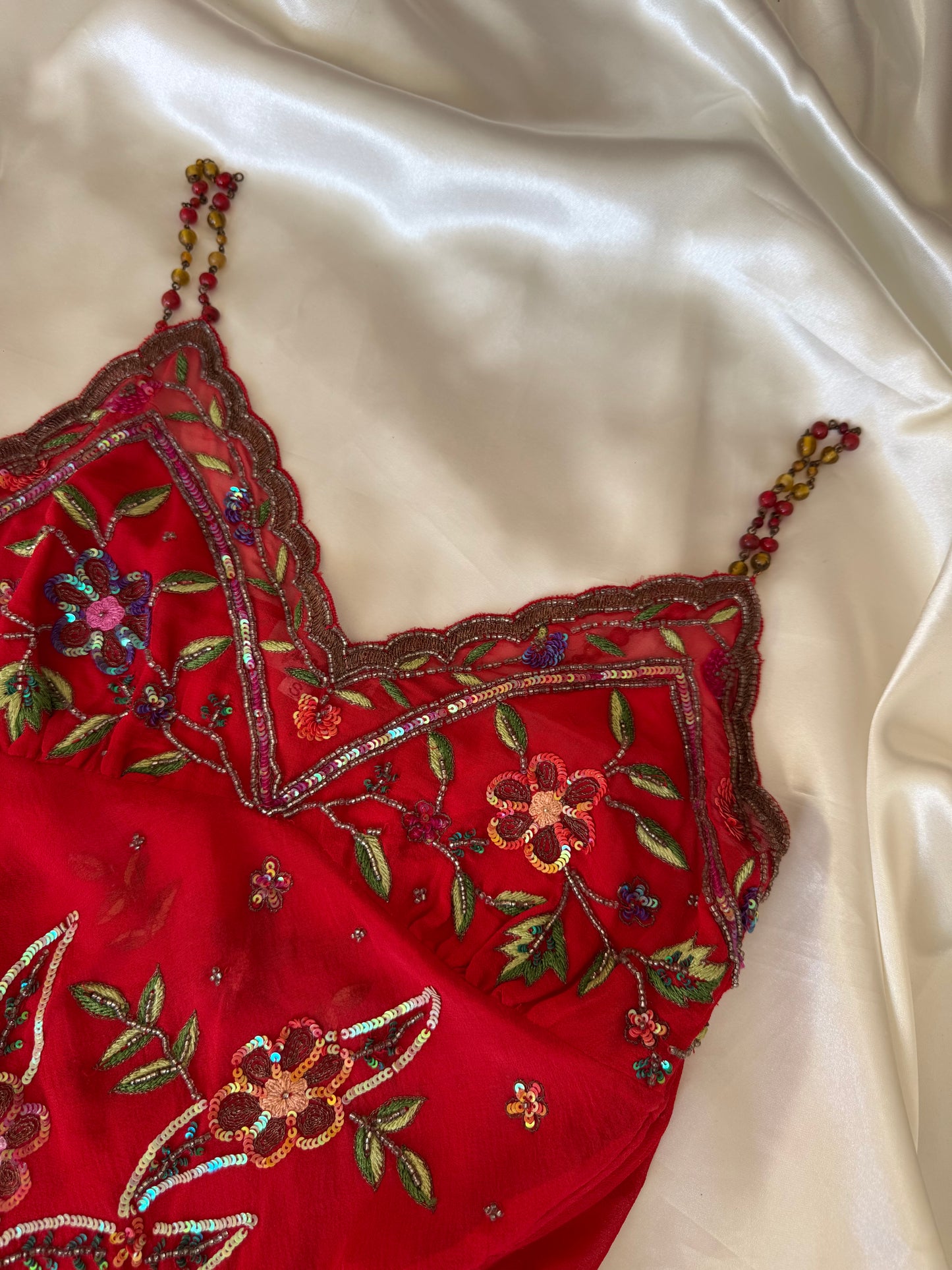 Red Colorful Beaded Top