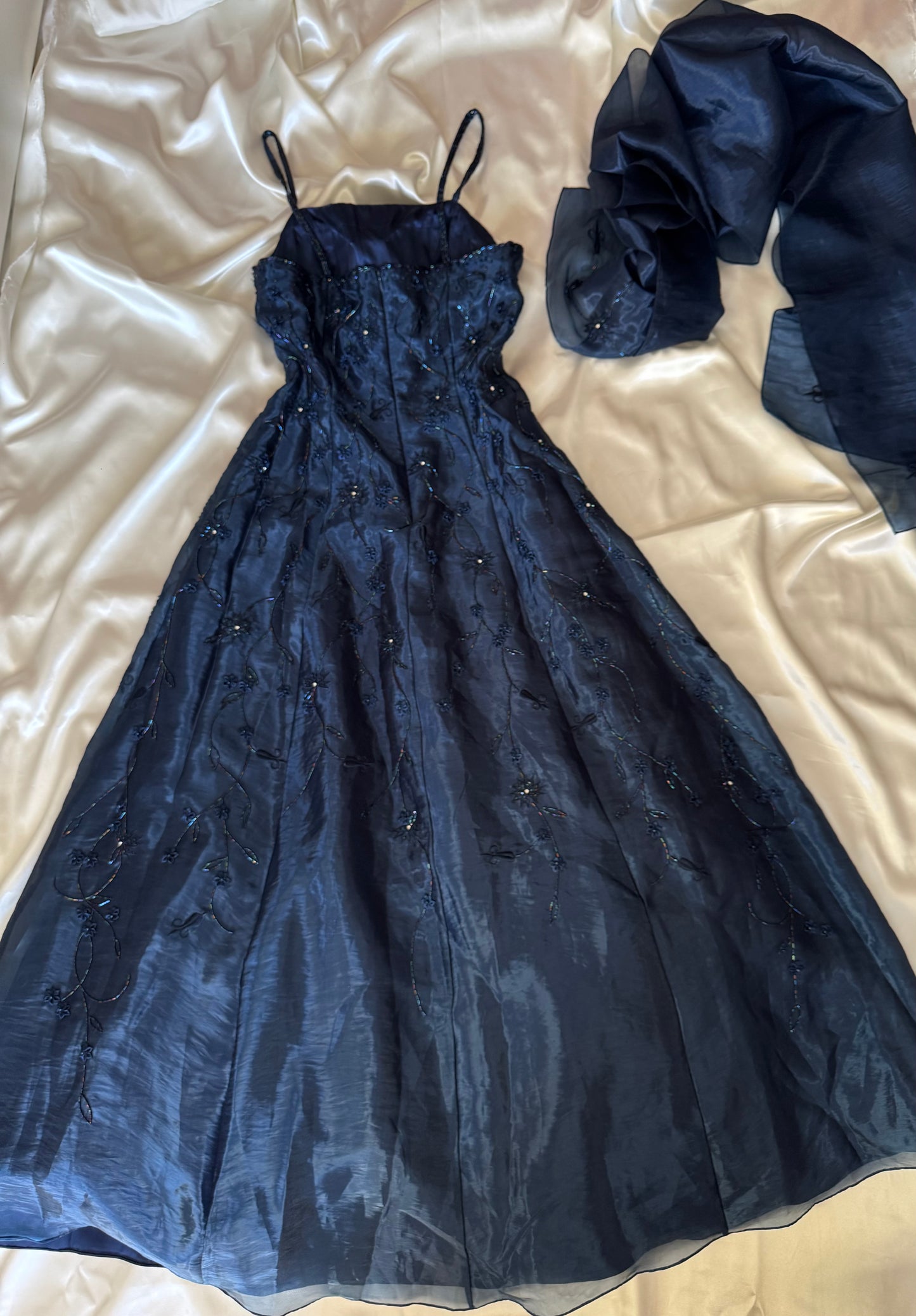 Gorgeous Blue Tulle Beaded Gothic Vintage Gown