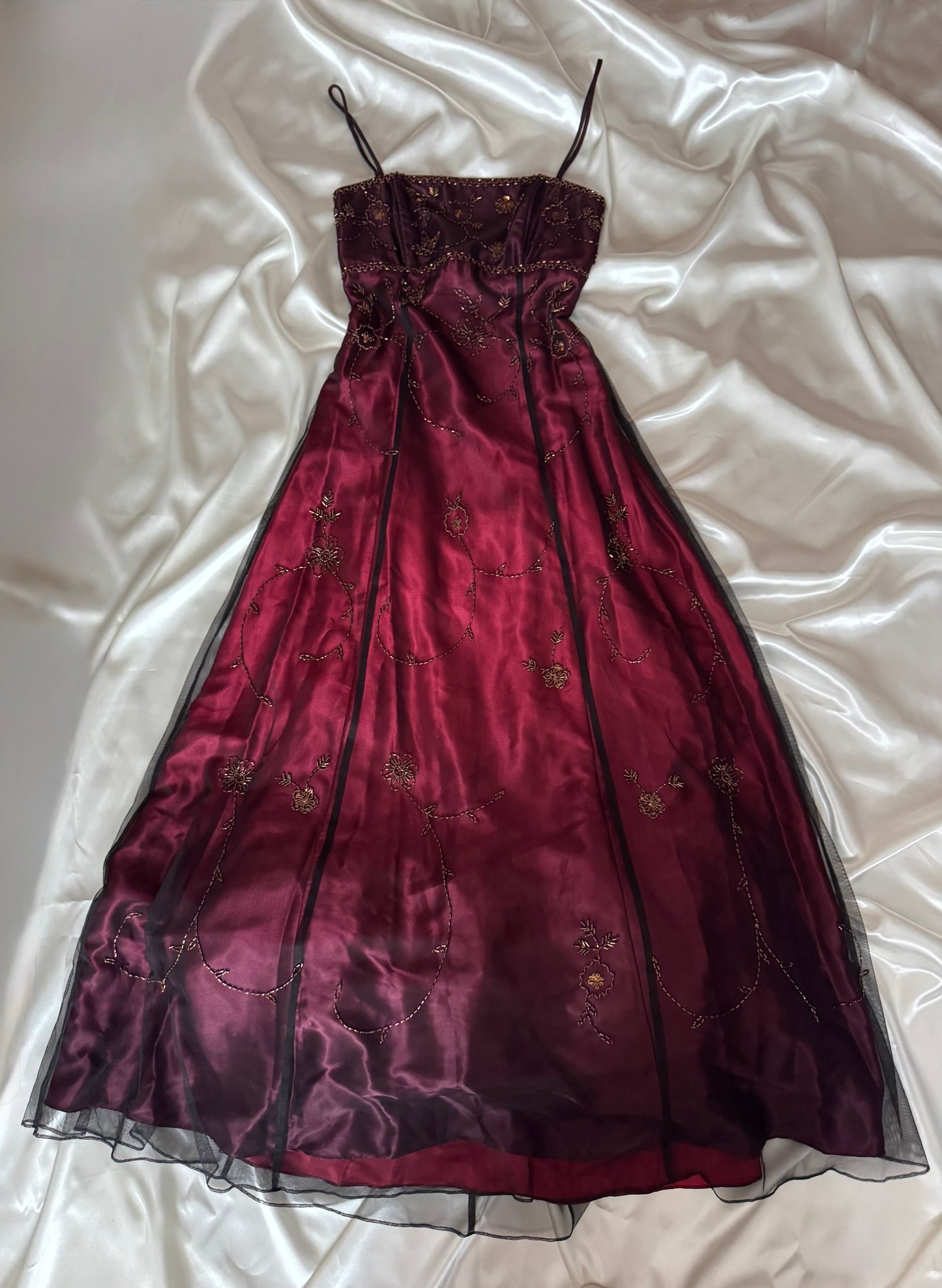 Gorgeous Red & Black Tulle Beaded Gothic Vintage Gown