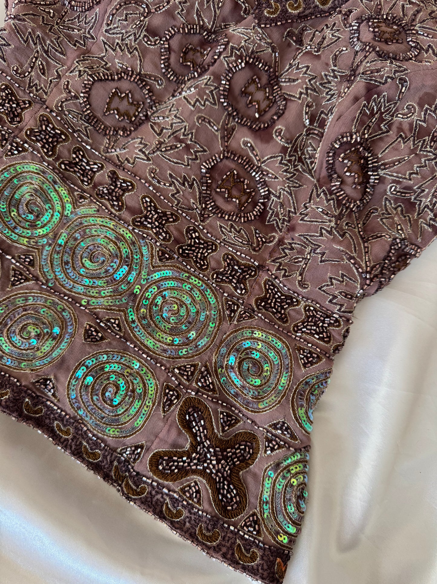 Brown Beaded Silk Vintage Top