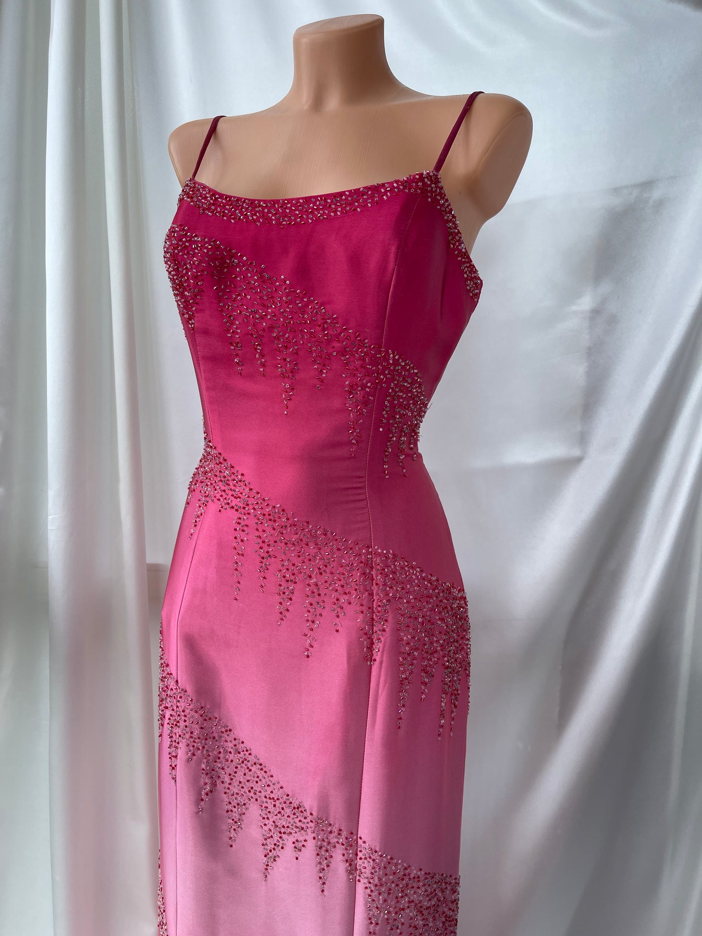 Vintage Long Pink Ombre Beaded Dress