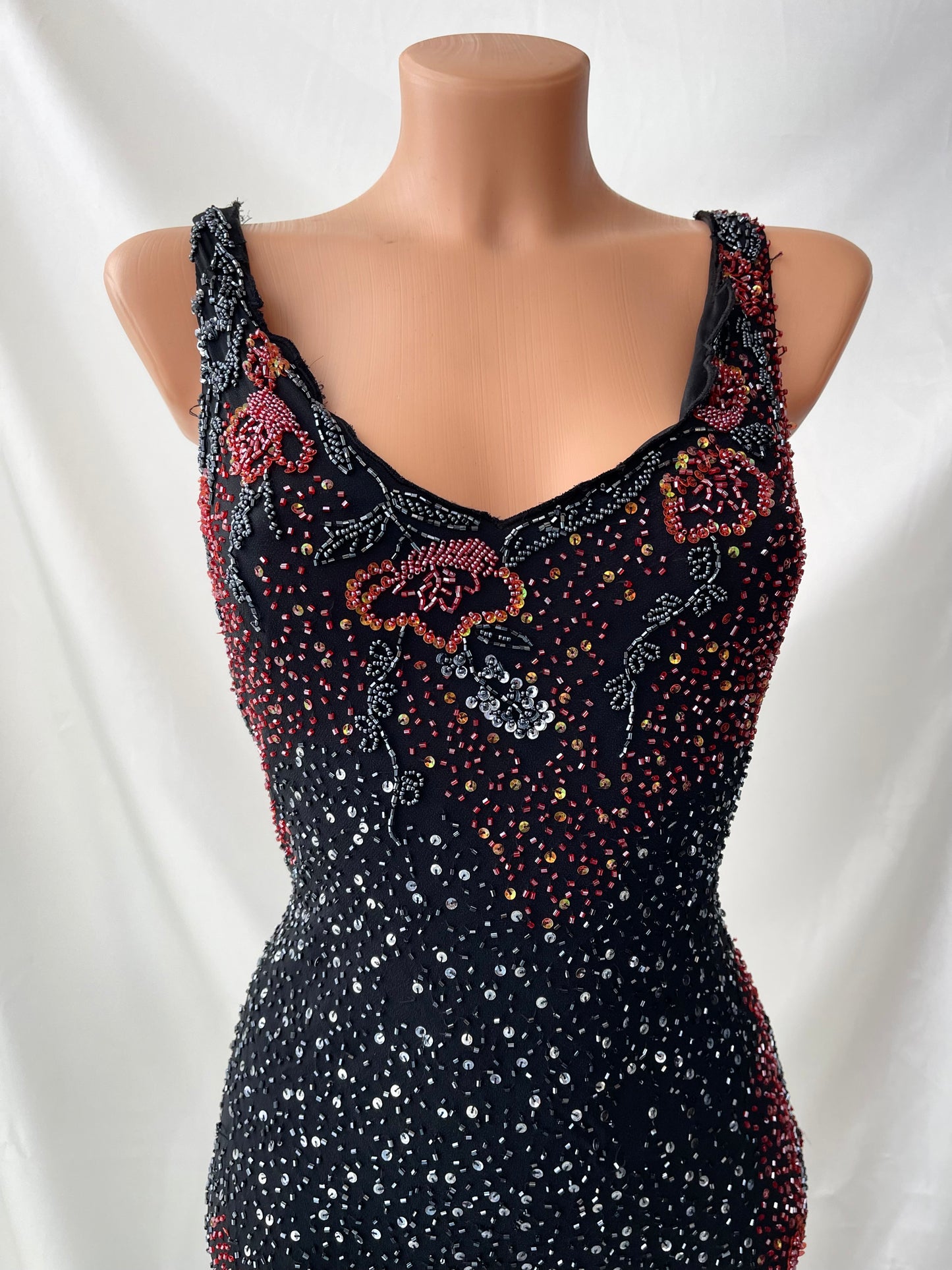Spectacular Beaded Red & Black Mermaid Gown