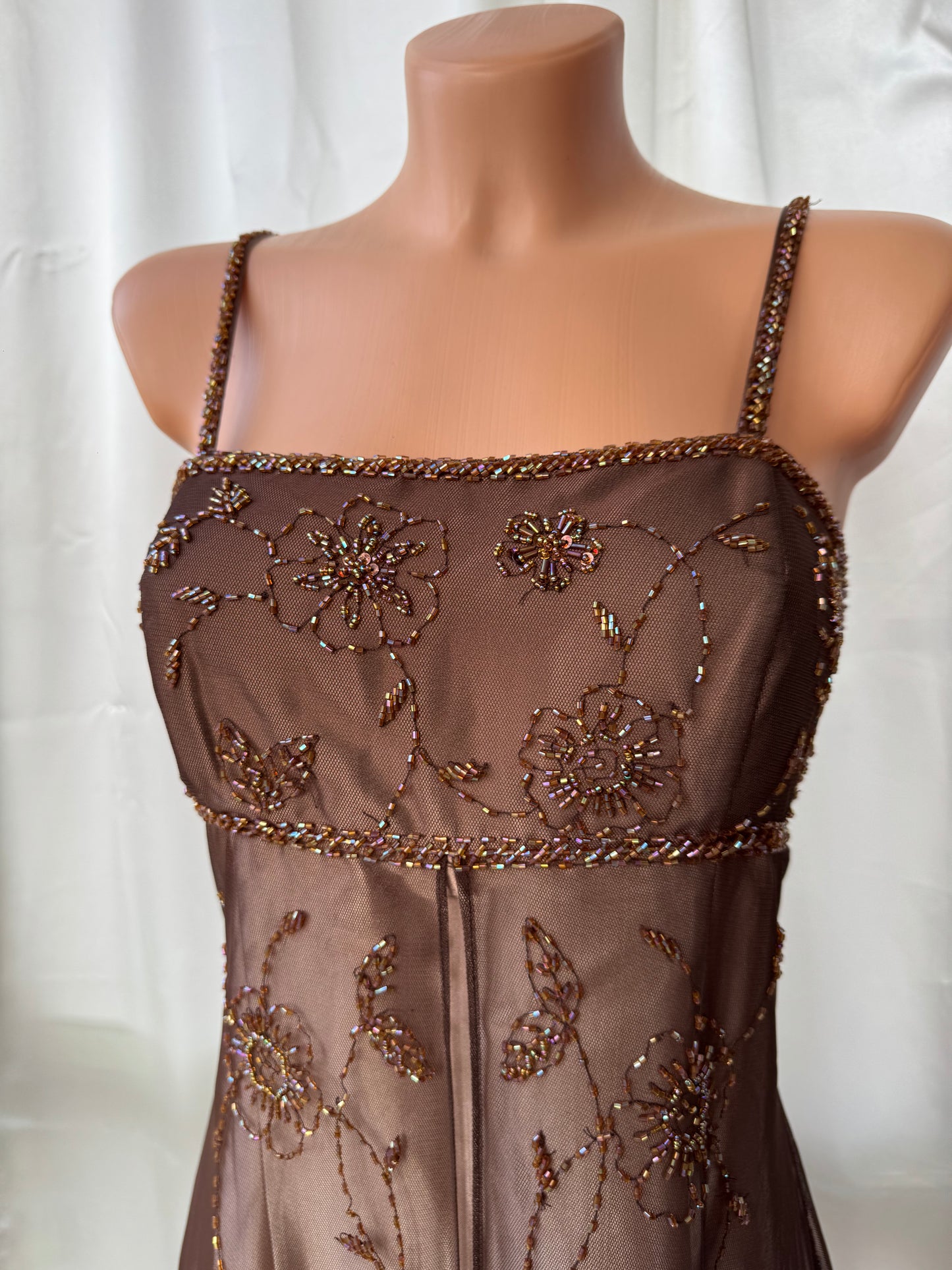 Gorgeous Brown Tulle Beaded Vintage Royal Gown