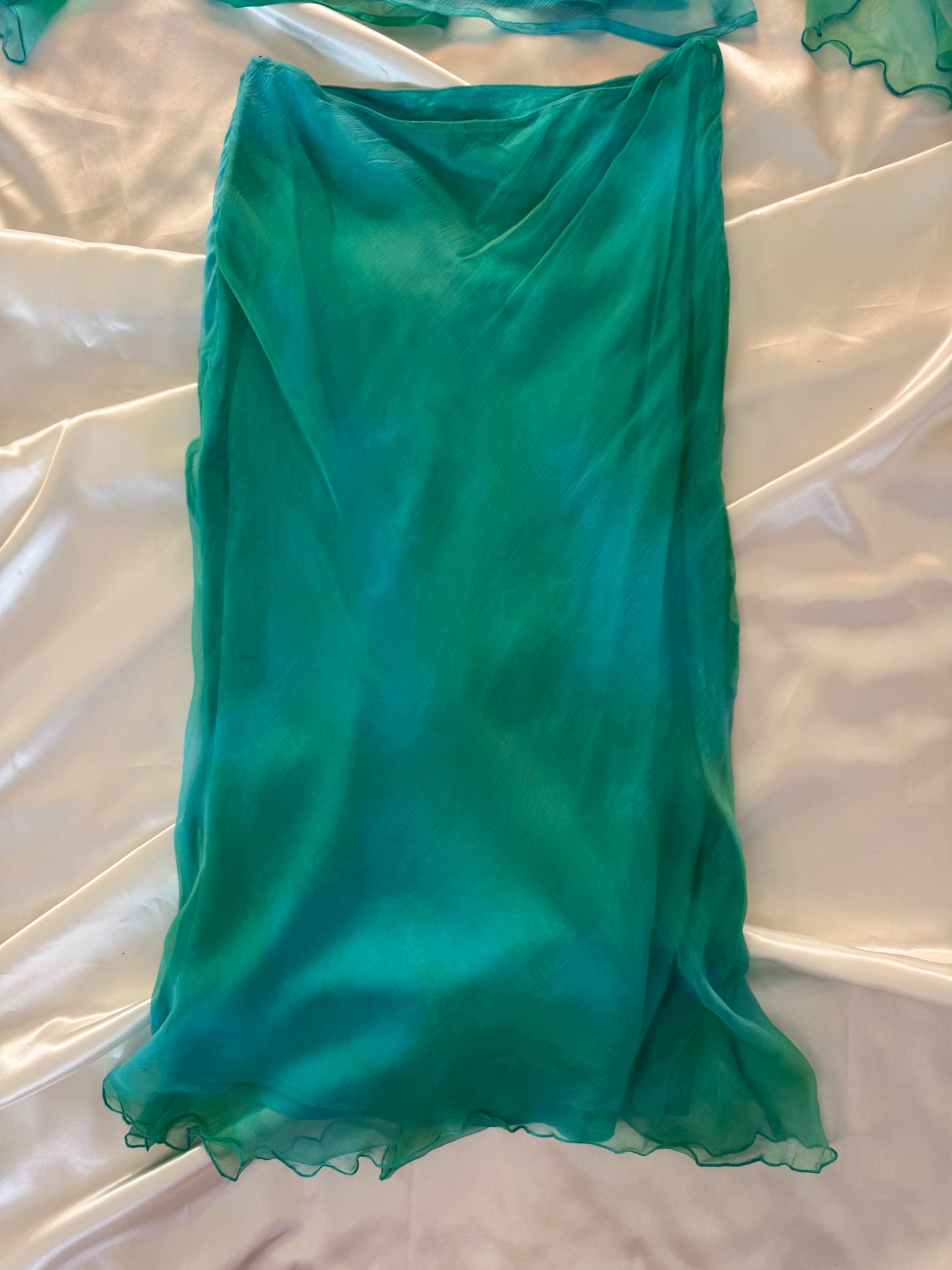 Flowy Green Blue Silk Skirt Set