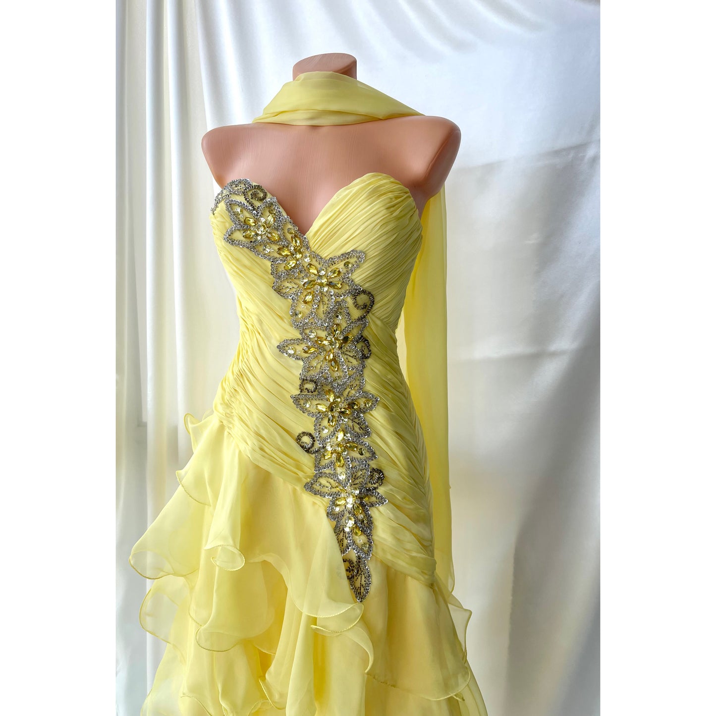 Stunning Asymmetrical Yellow Beaded Vintage Dress