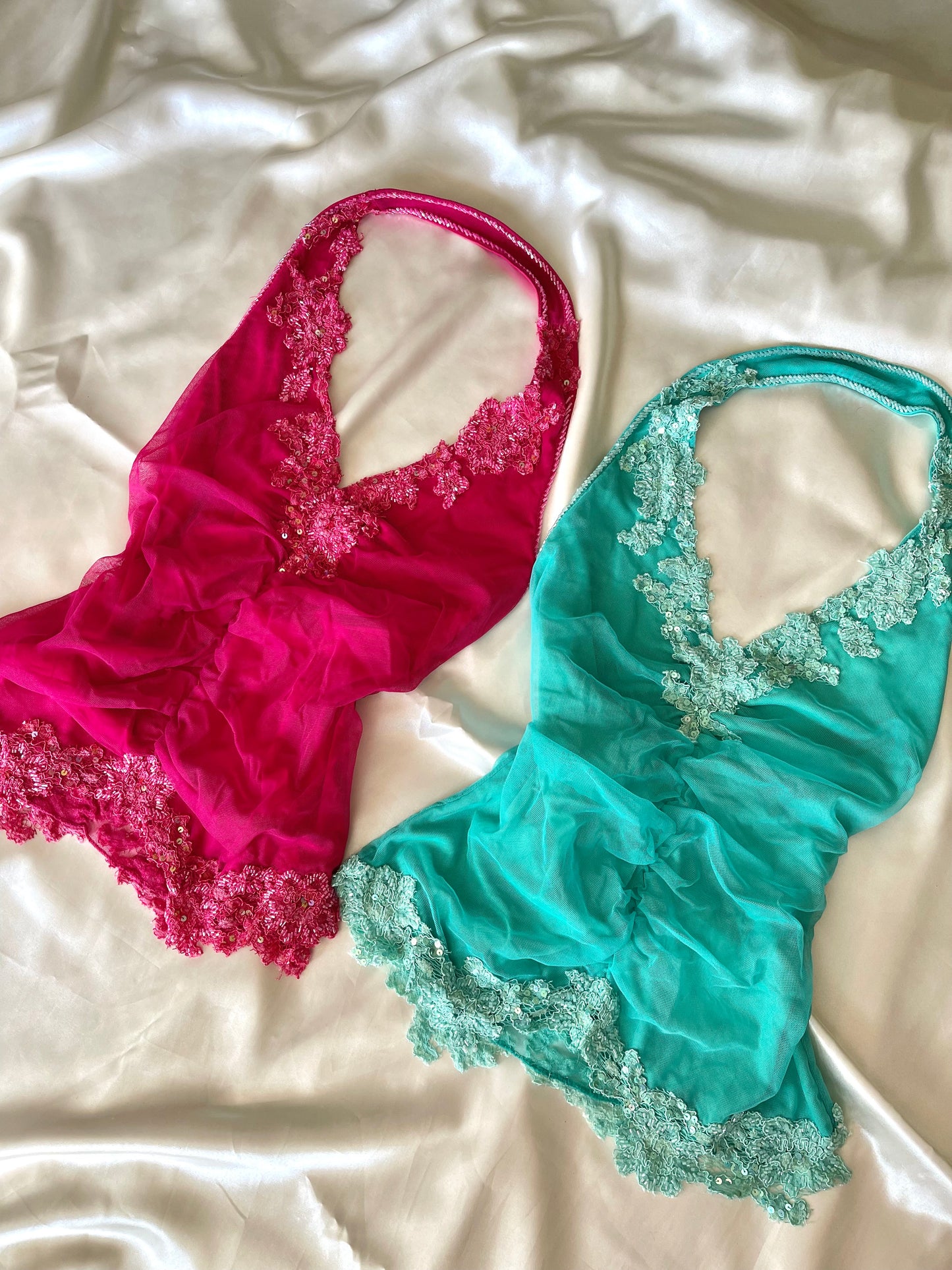 Beautiful Pink or Turquoise Beaded Vintage Halter Top