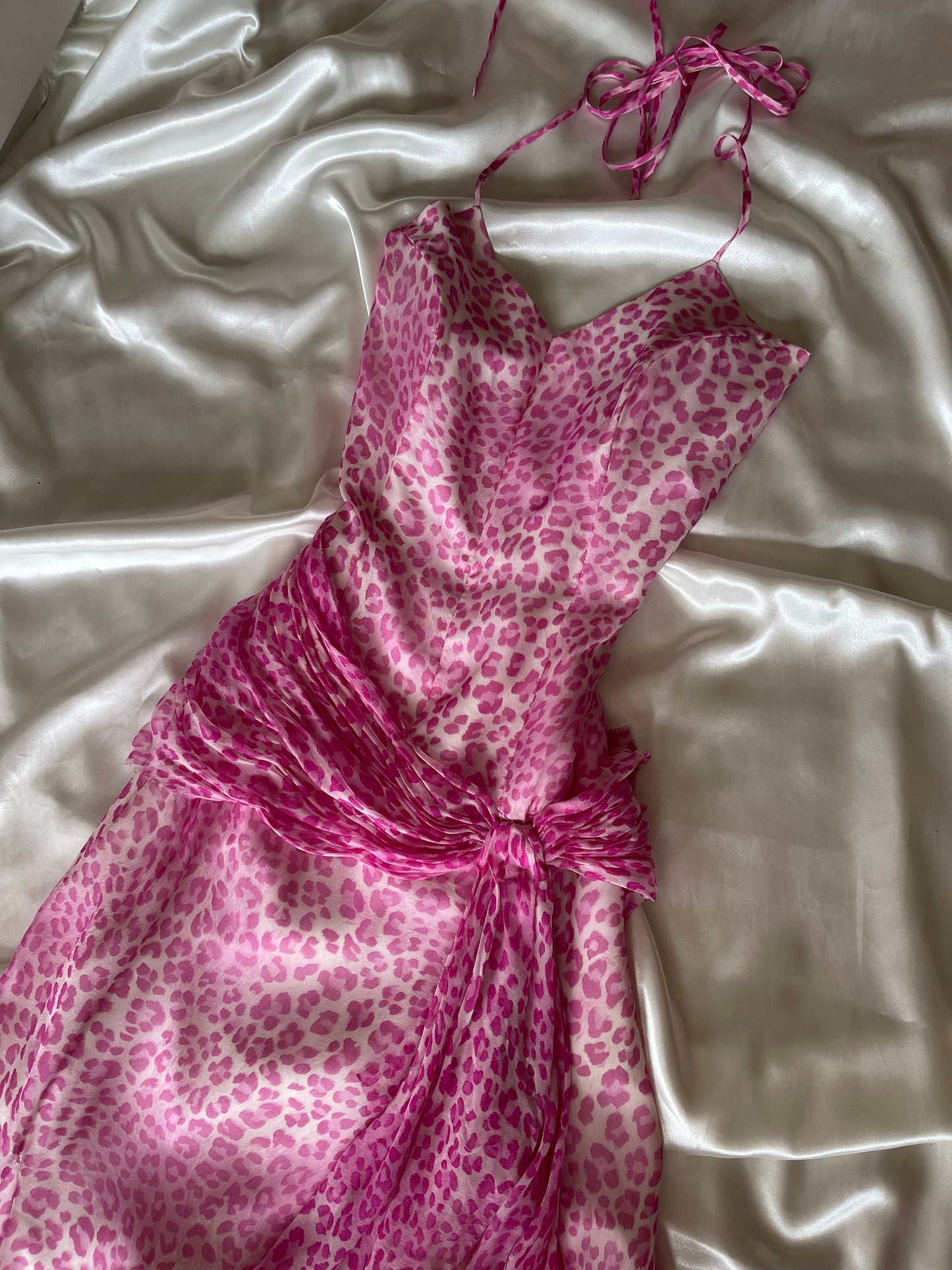 Pink Silk Vintage Leopard Panther Print Dress