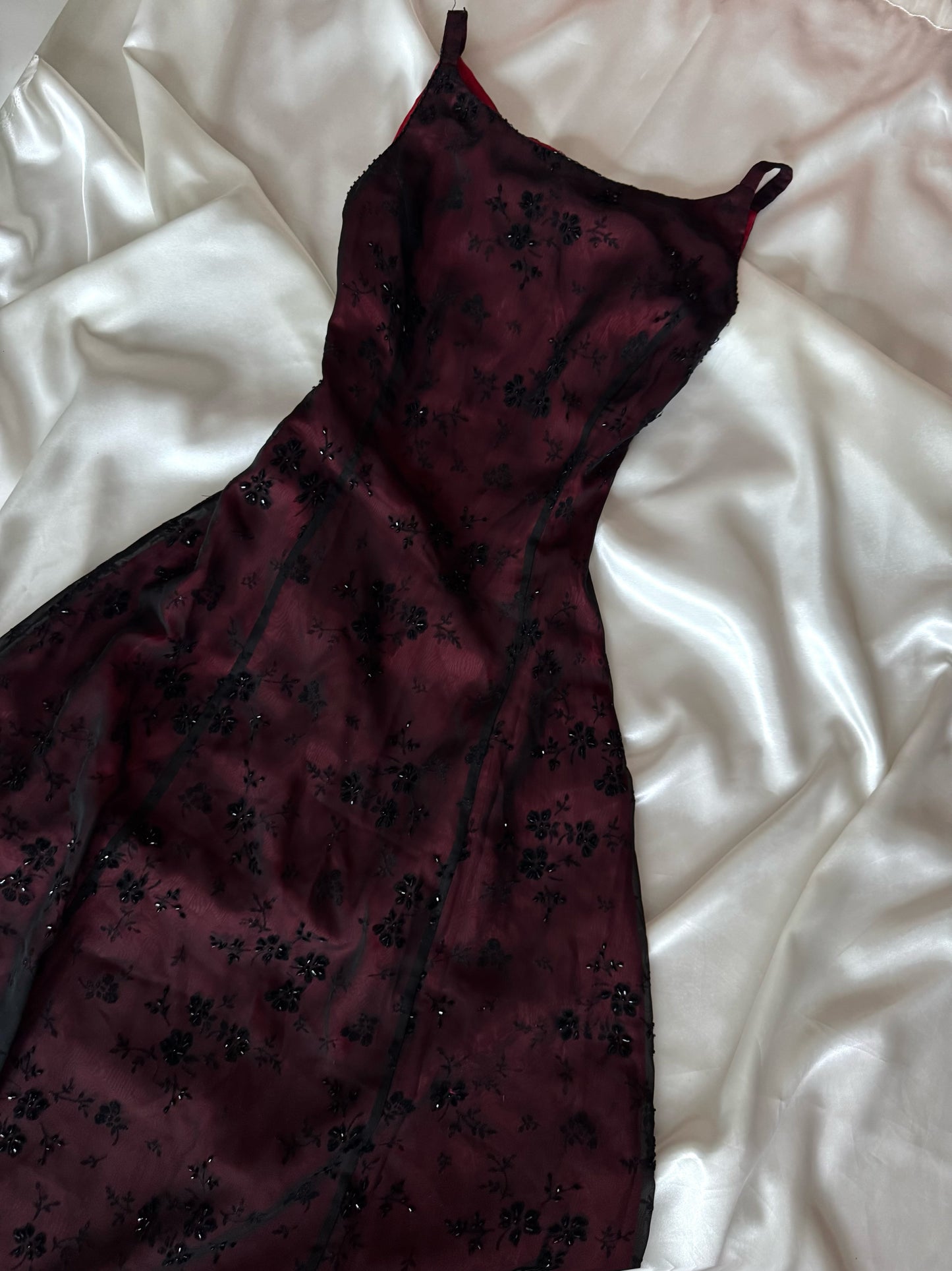Gorgeous Red & Black Tulle Beaded Gothic Vintage Gown
