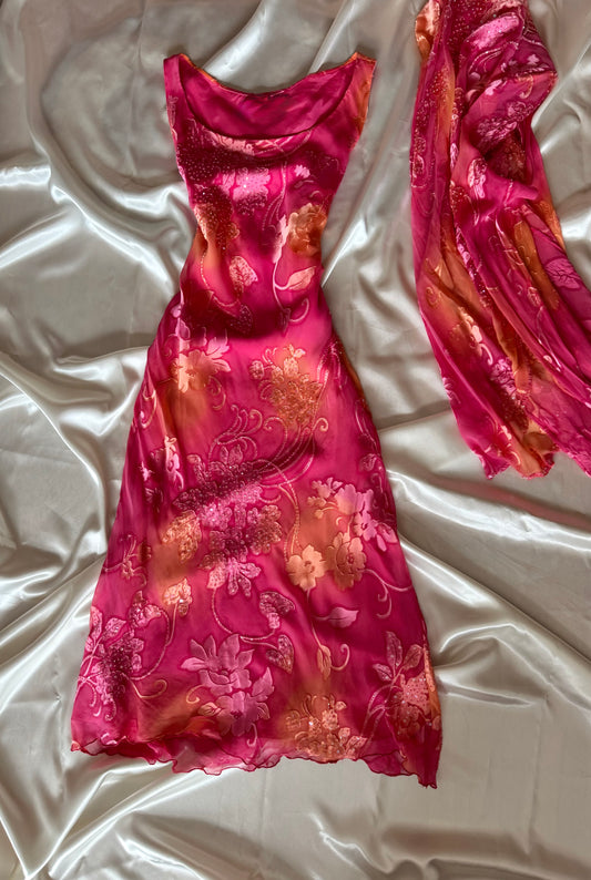 Subtle Pink & Orange Vintage Dress