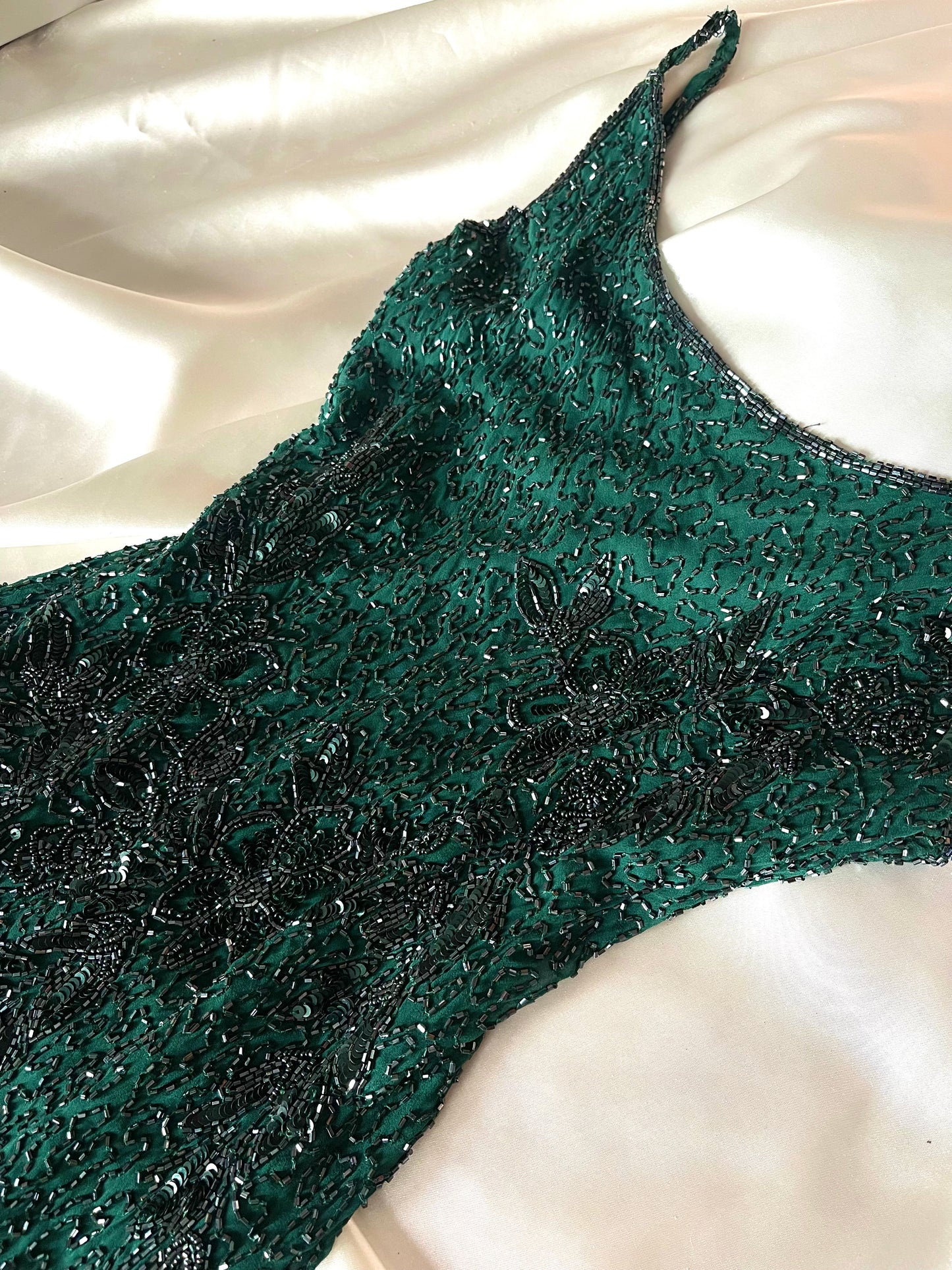 Vintage Long Green Fully  Beaded Dress
