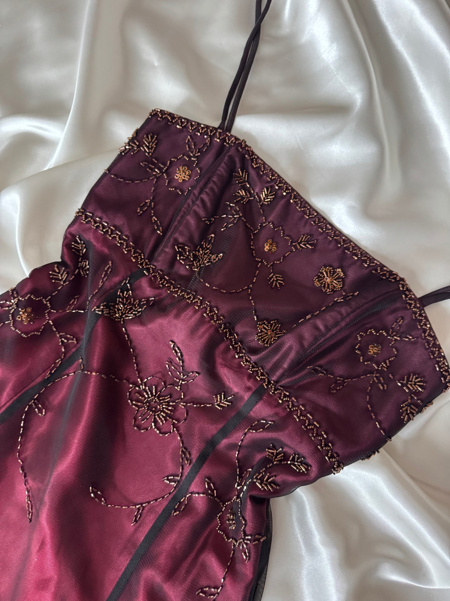 Gorgeous Red & Black Tulle Beaded Gothic Vintage Gown