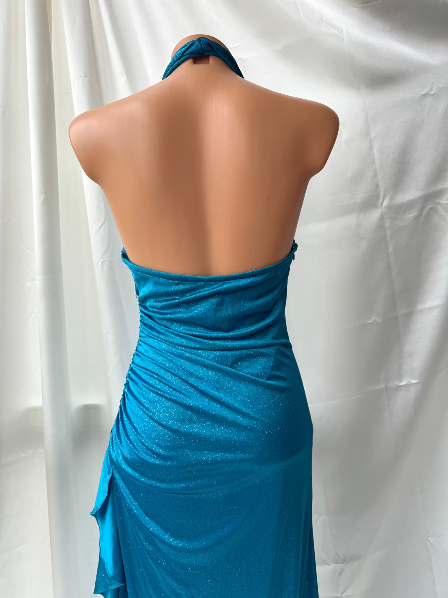 Sparkly Turquoise Blue Halter Neck Vintage Dress