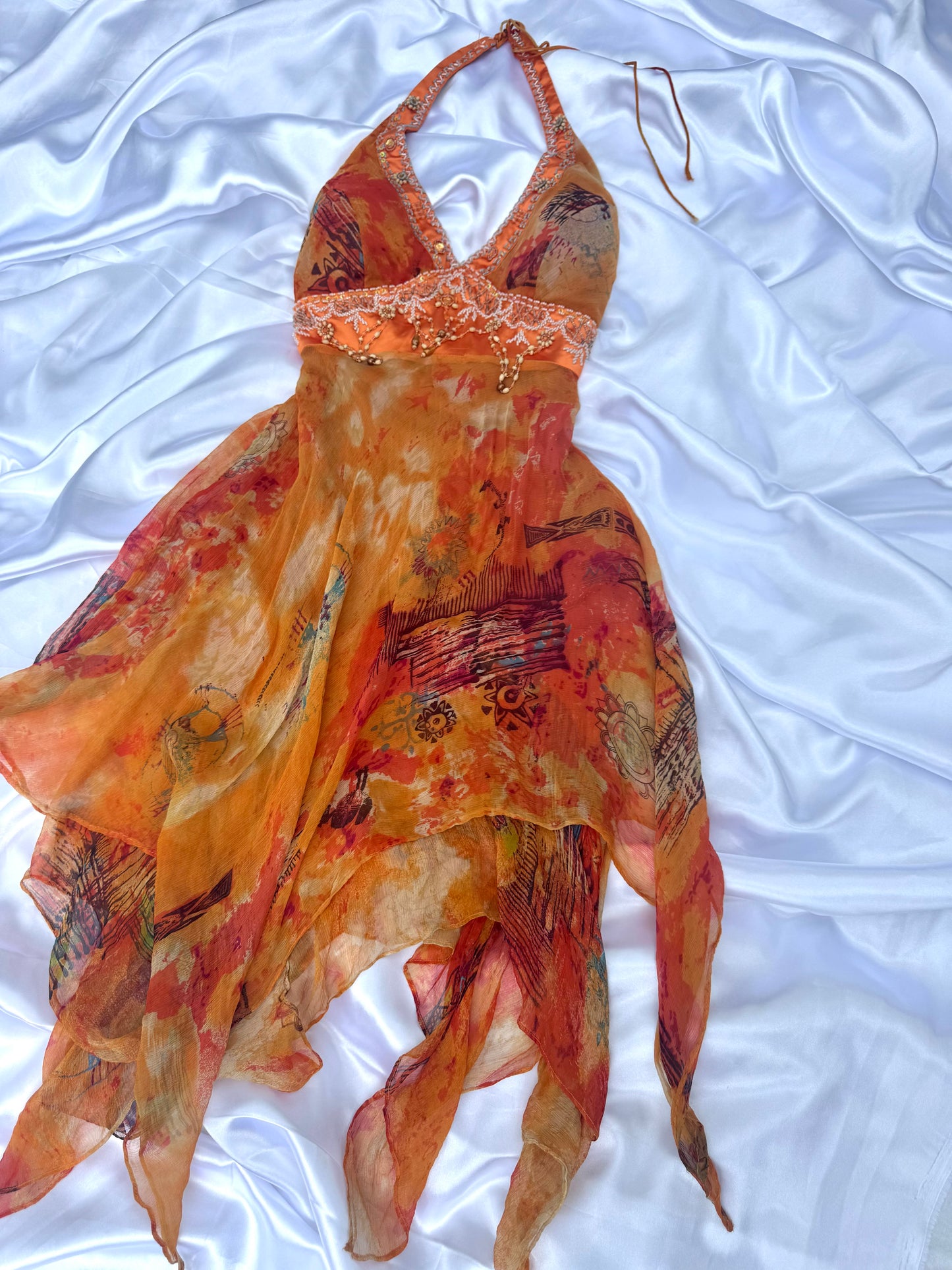 Orange Silk Beaded Vintage Dress