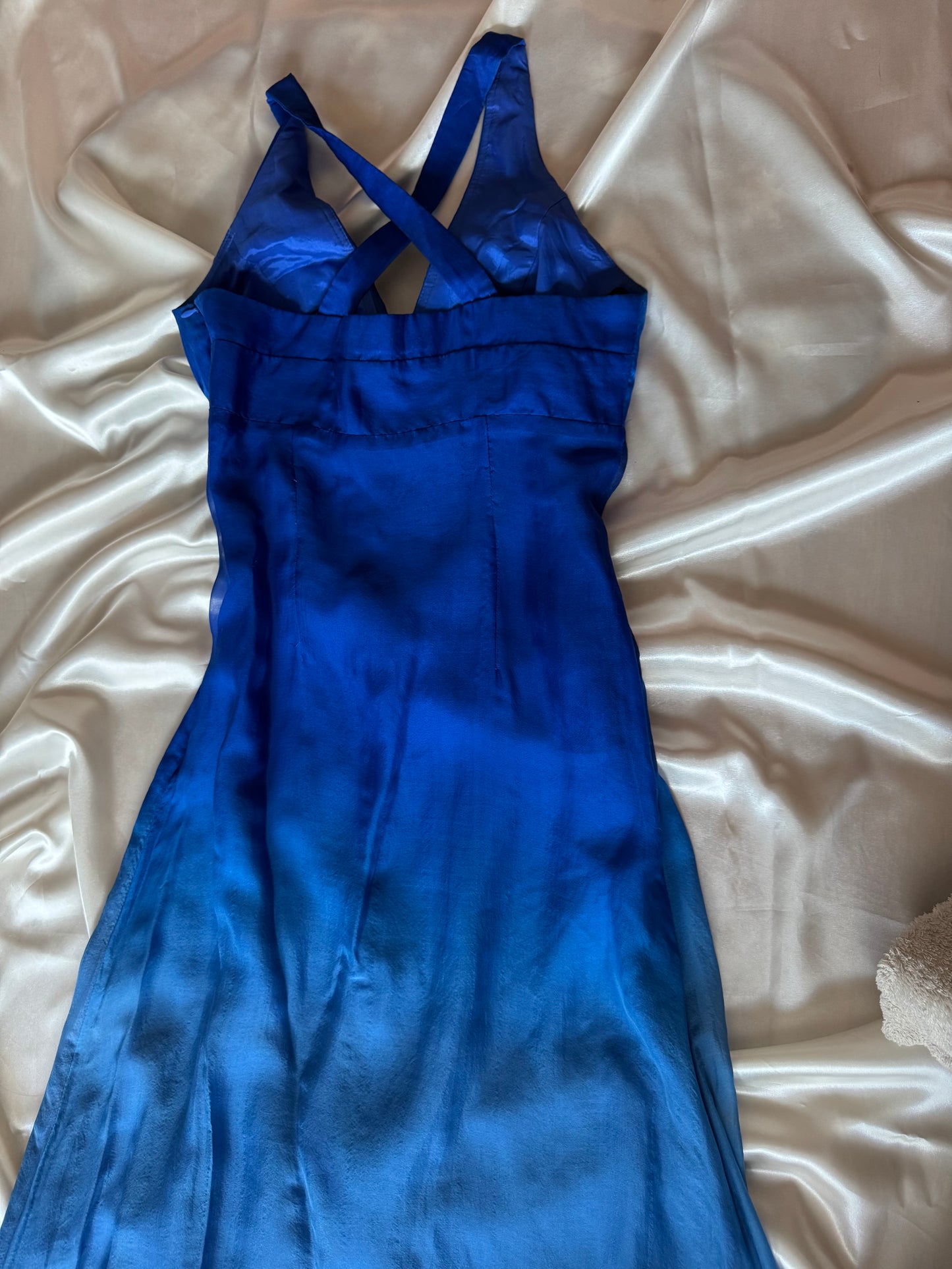 Blue Lagoon Silk Vintage Long Ombre Summer Dress