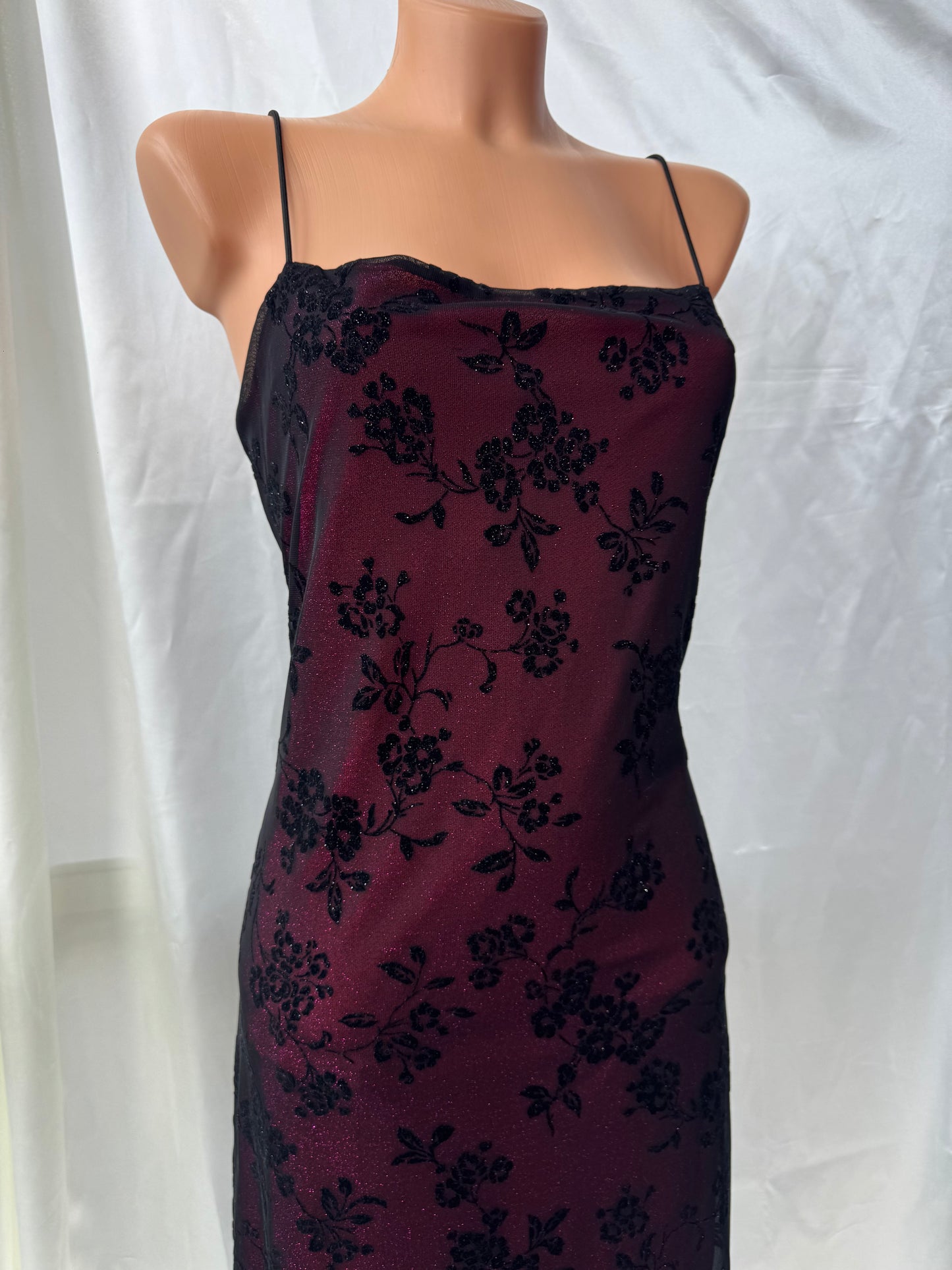 Black & Fuschia Floral Sparkly Gothic Vintage Dress