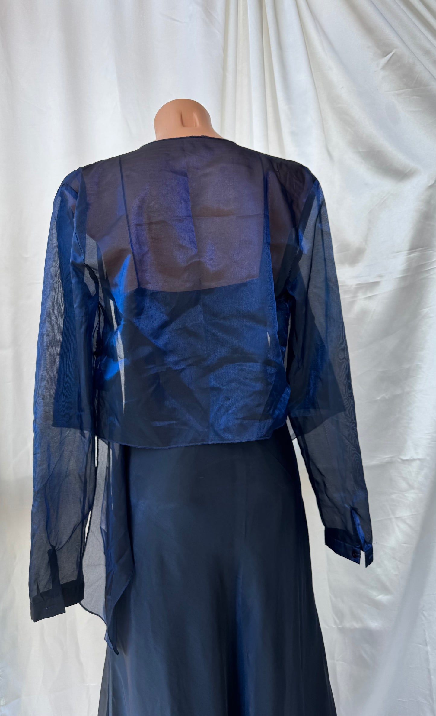 Dark Blue Vampy Long Vintage Satin Gown