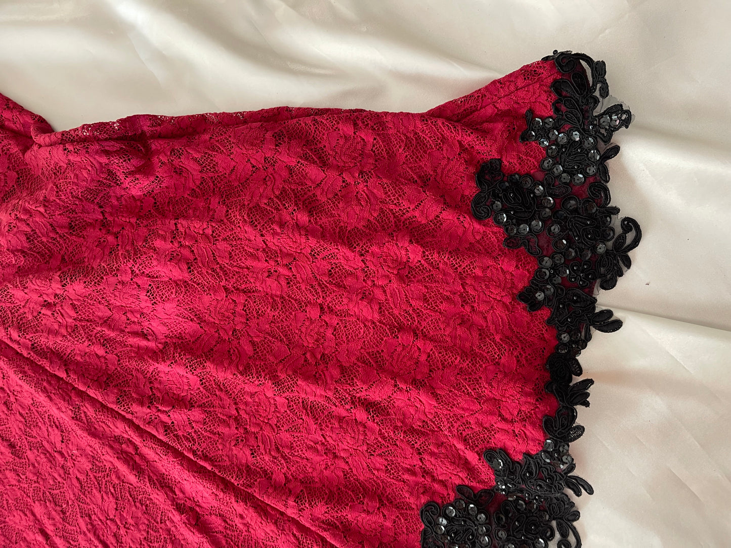 Red Vintage Gown with Black Lace Detailing