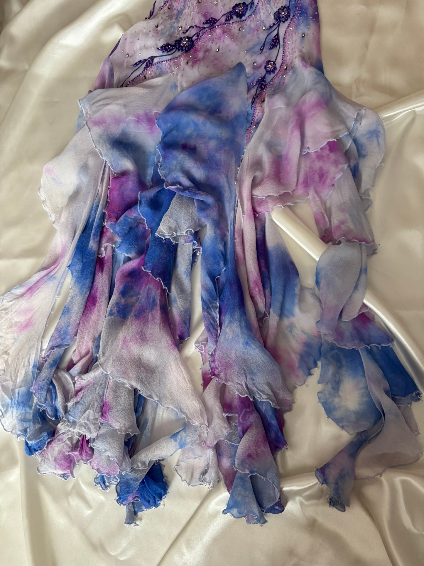 Vintage Frill Skirt Purple and White Beaded Silk Dress