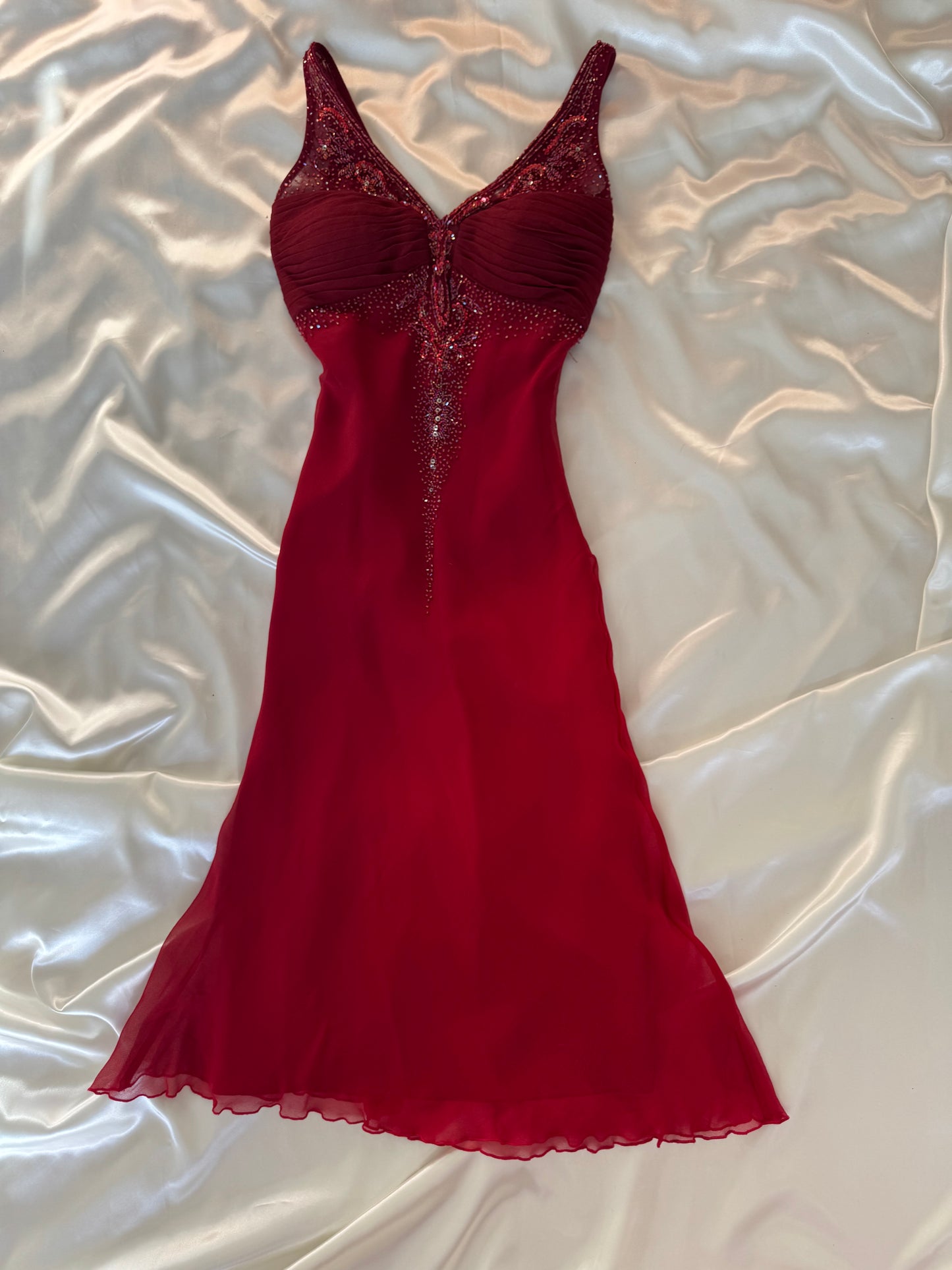 Red Beaded Silk Vintage Dress