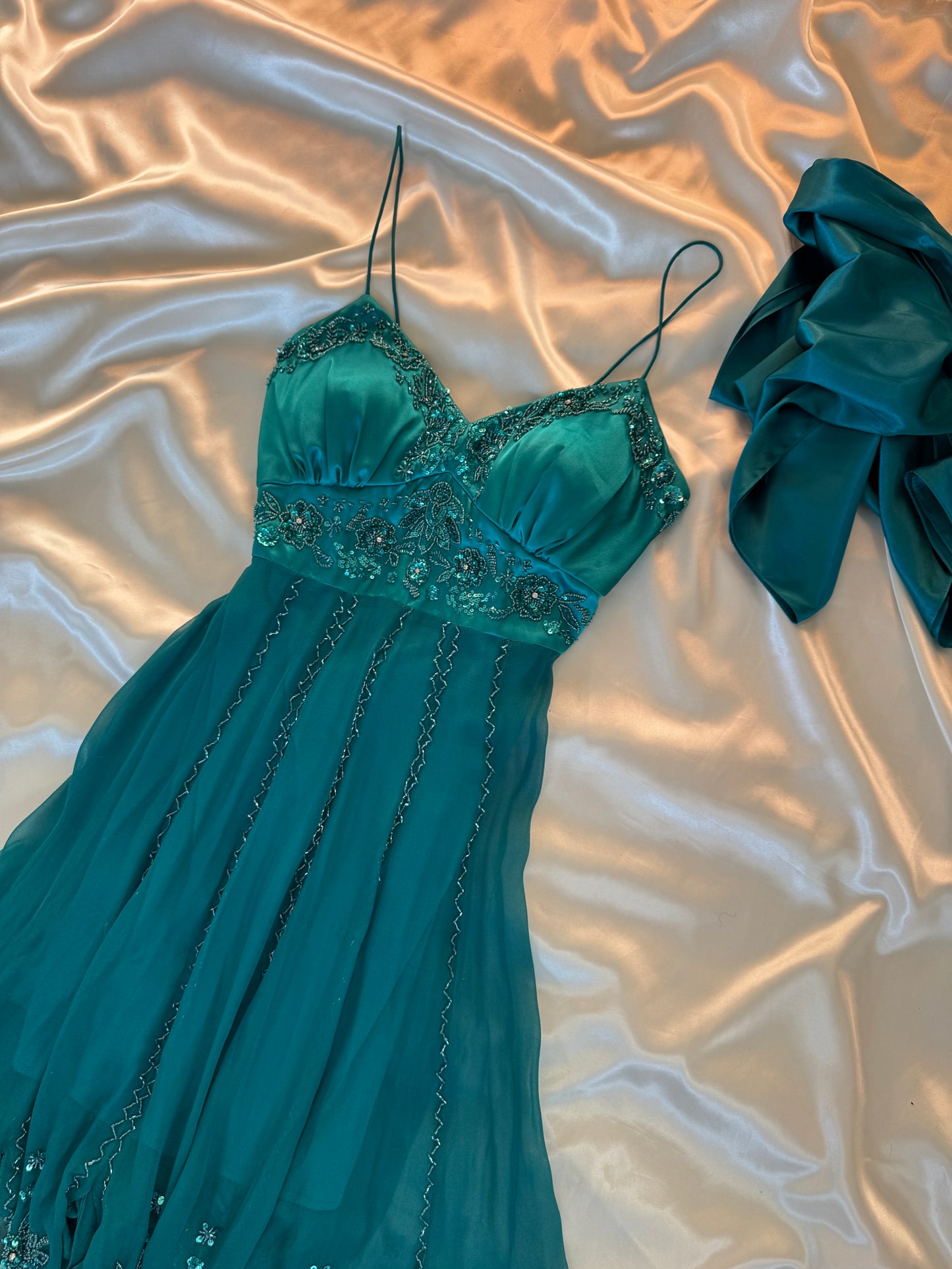 Spectacular Turquoise Beaded Silk Dress