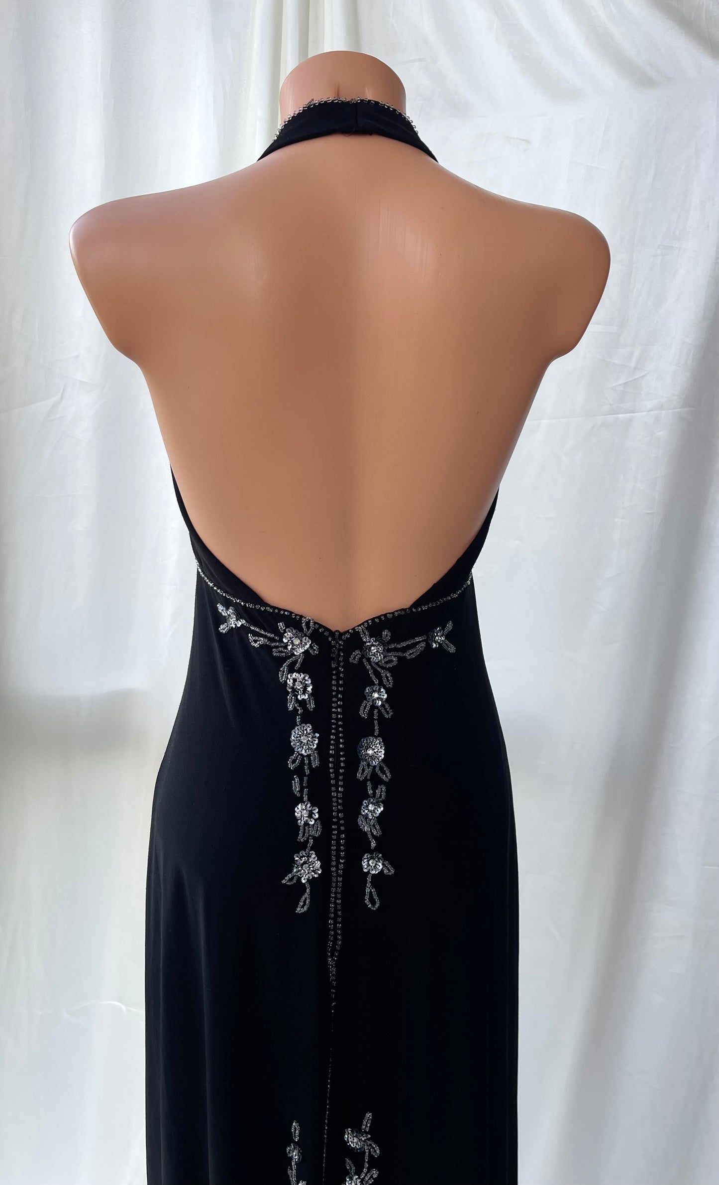 Black Beaded Halter Neck Vintage Gown
