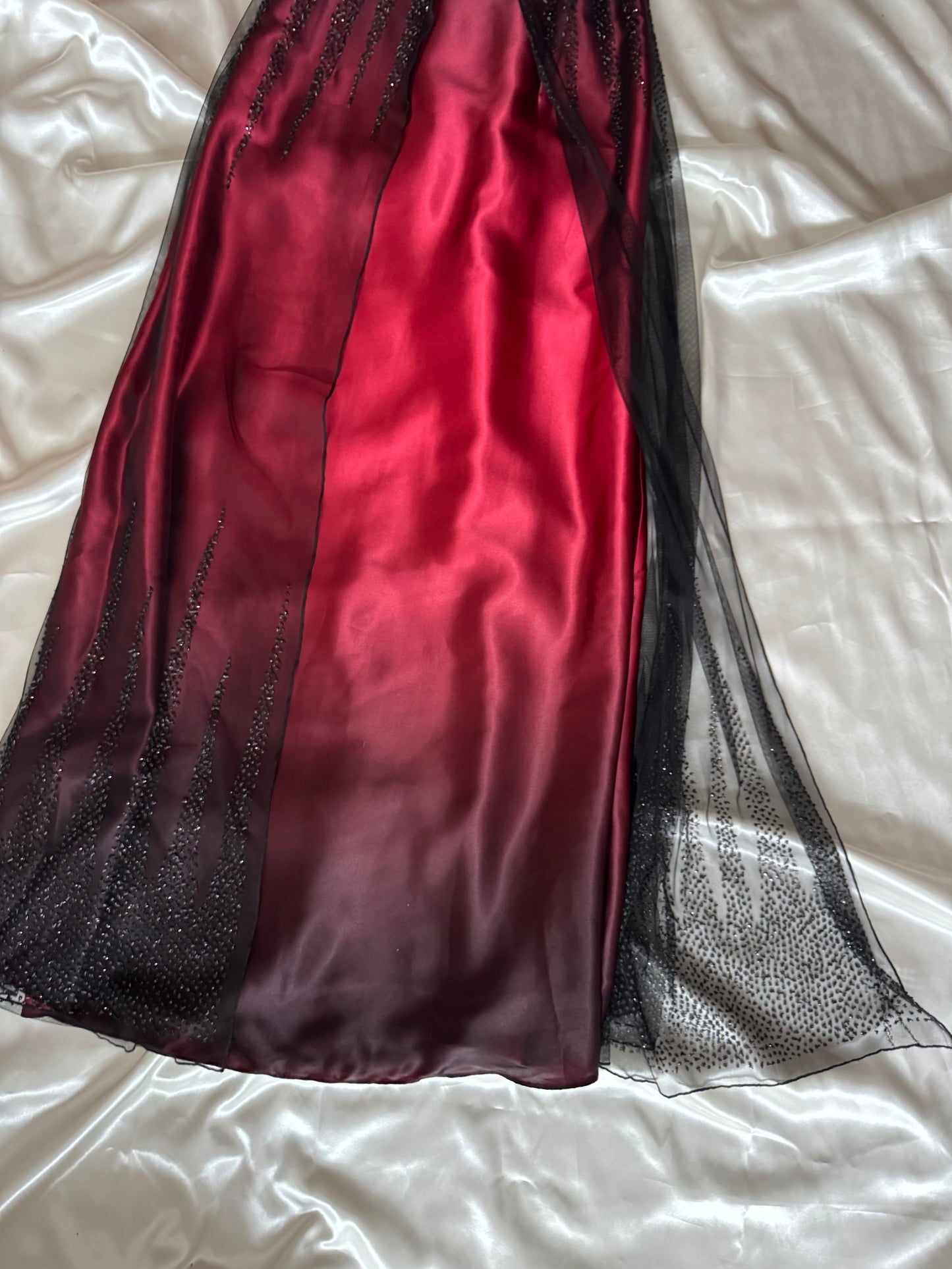 Gorgeous Red & Black Tulle Beaded Gothic Vintage Gown