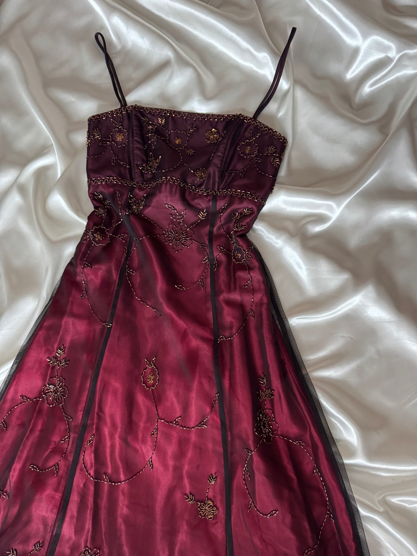 Gorgeous Red & Black Tulle Beaded Gothic Vintage Gown